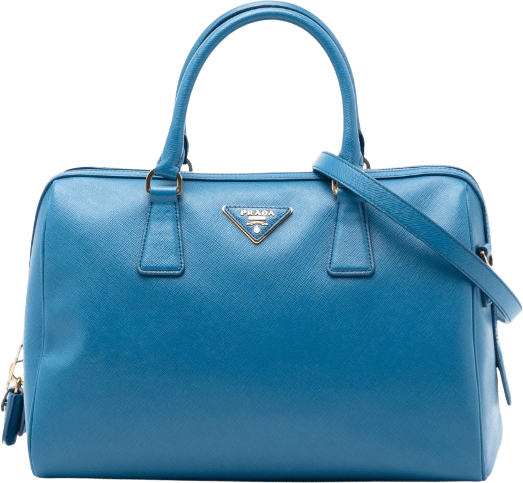 Prada Saffiano Lux Boston Bag, från Luxclusif, i färgen blue.