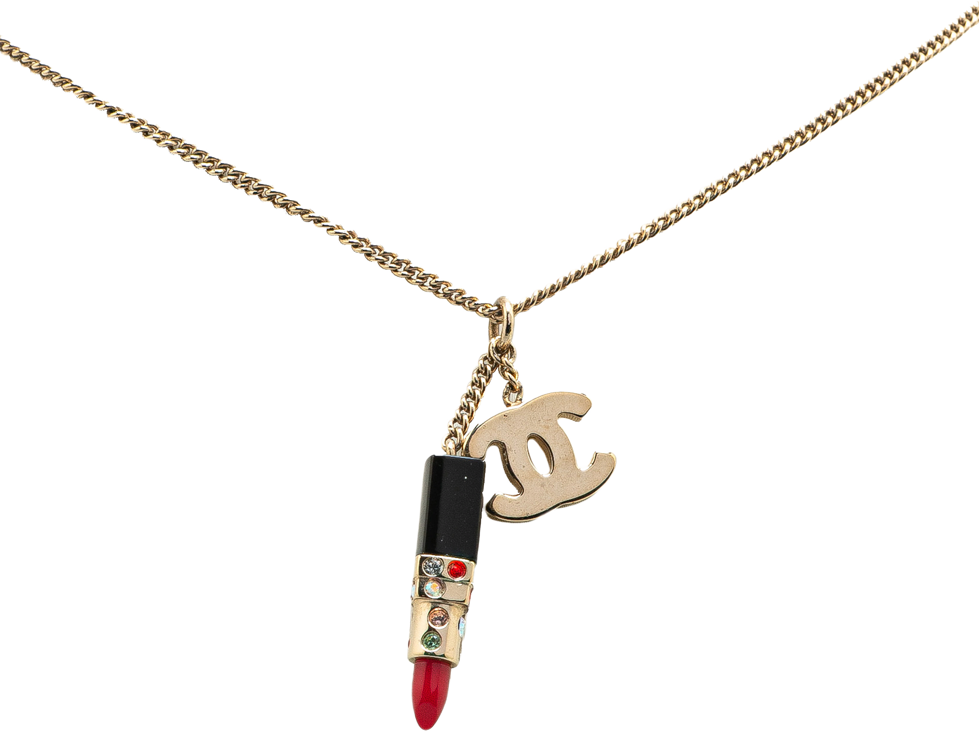 Chanel Gold Plated Cc Lipstick Pendant Necklace, från Luxclusif, i färgen gold.