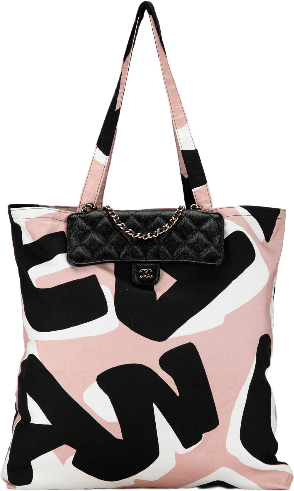 Chanel Nylon Graffiti Foldable Shopping Tote In Caviar Flap