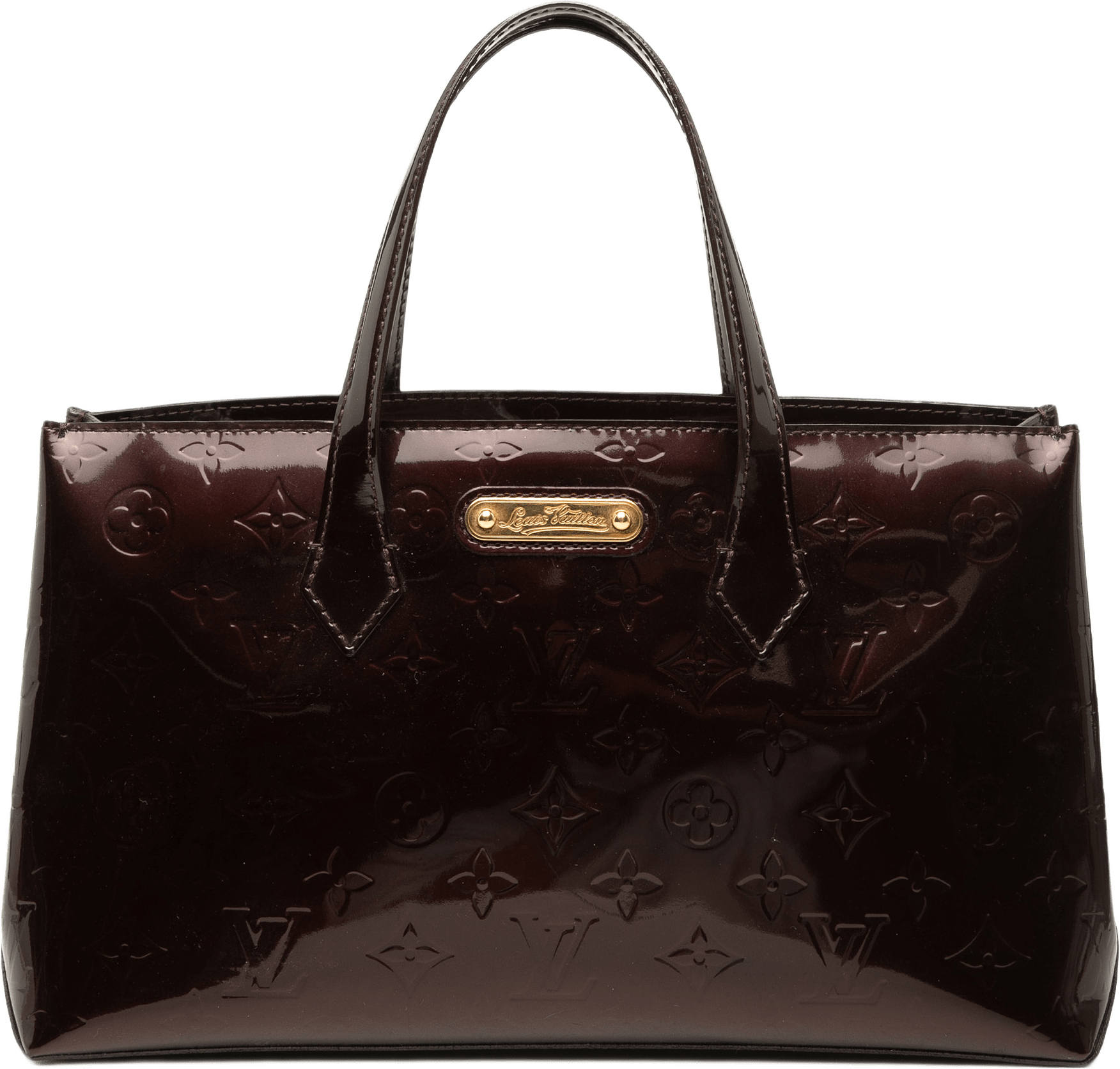 Louis Vuitton Monogram Vernis Wilshire Pm, från Luxclusif, i färgen purpur.
