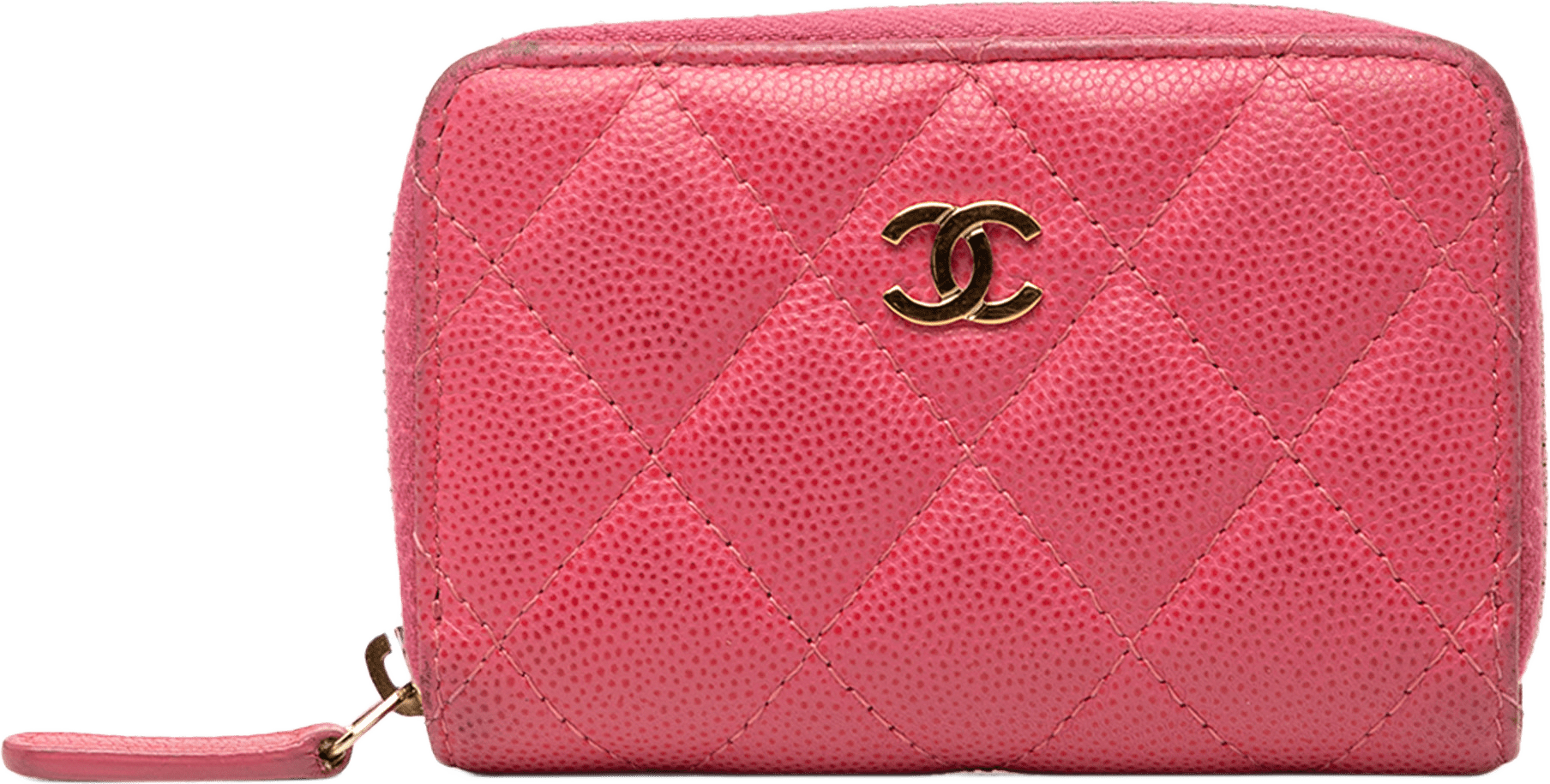 Chanel Cc Quilted Caviar Zip Coin Purse, från Luxclusif, i färgen rosa.