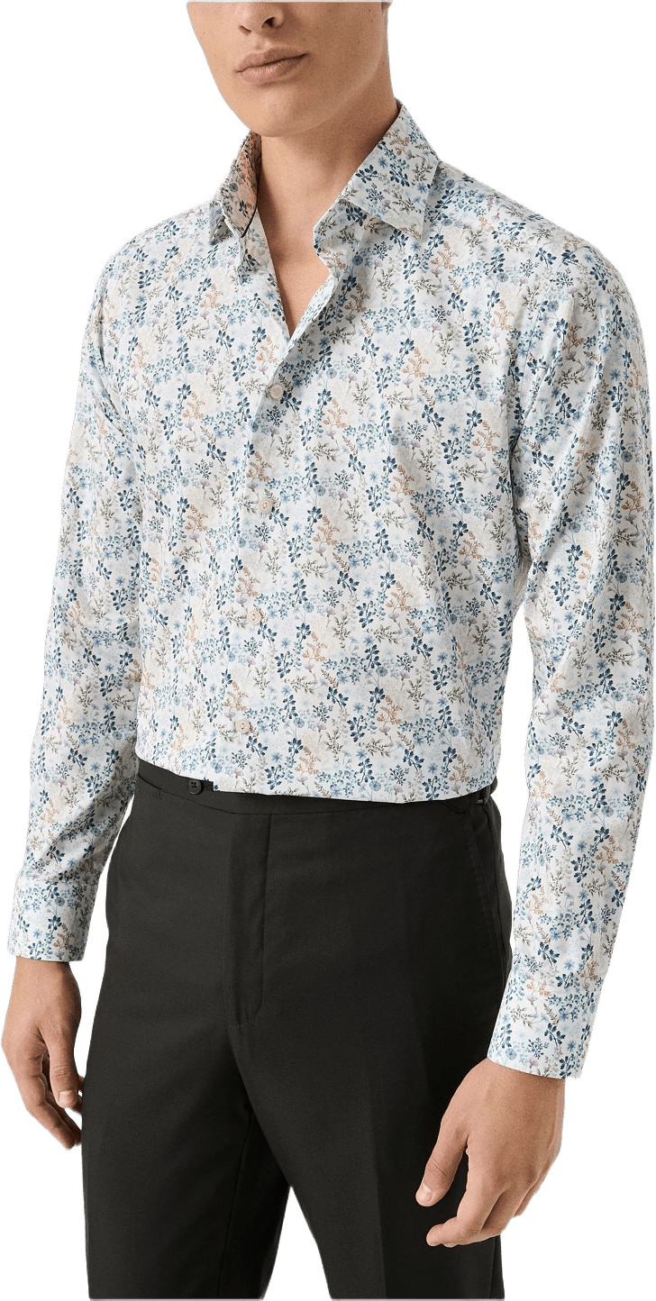 Blommig Signature Twill-skjorta Slim Fit, från Eton, i färgen mid blue.