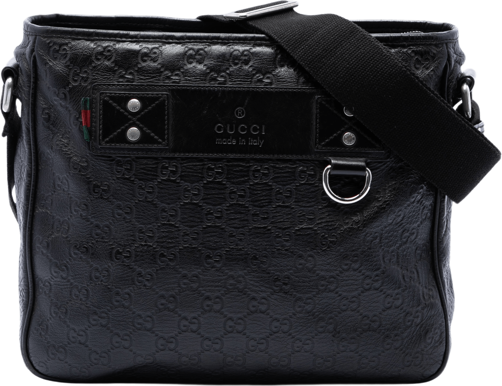 Gucci Guccissima Web Crossbody, från Luxclusif, i färgen svart.