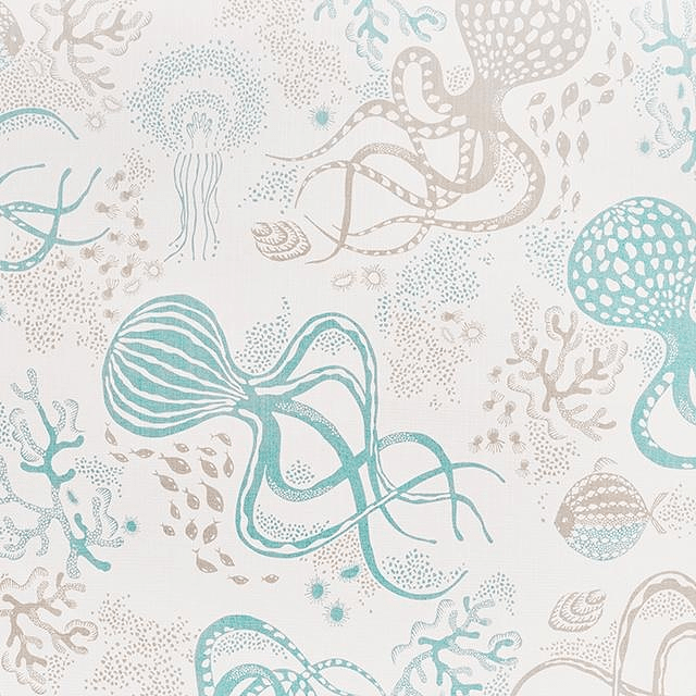 Tyg på löpmeter - Aquatic, vit/blå/sand, från Littlephant, i färgen vit/blå/sand.