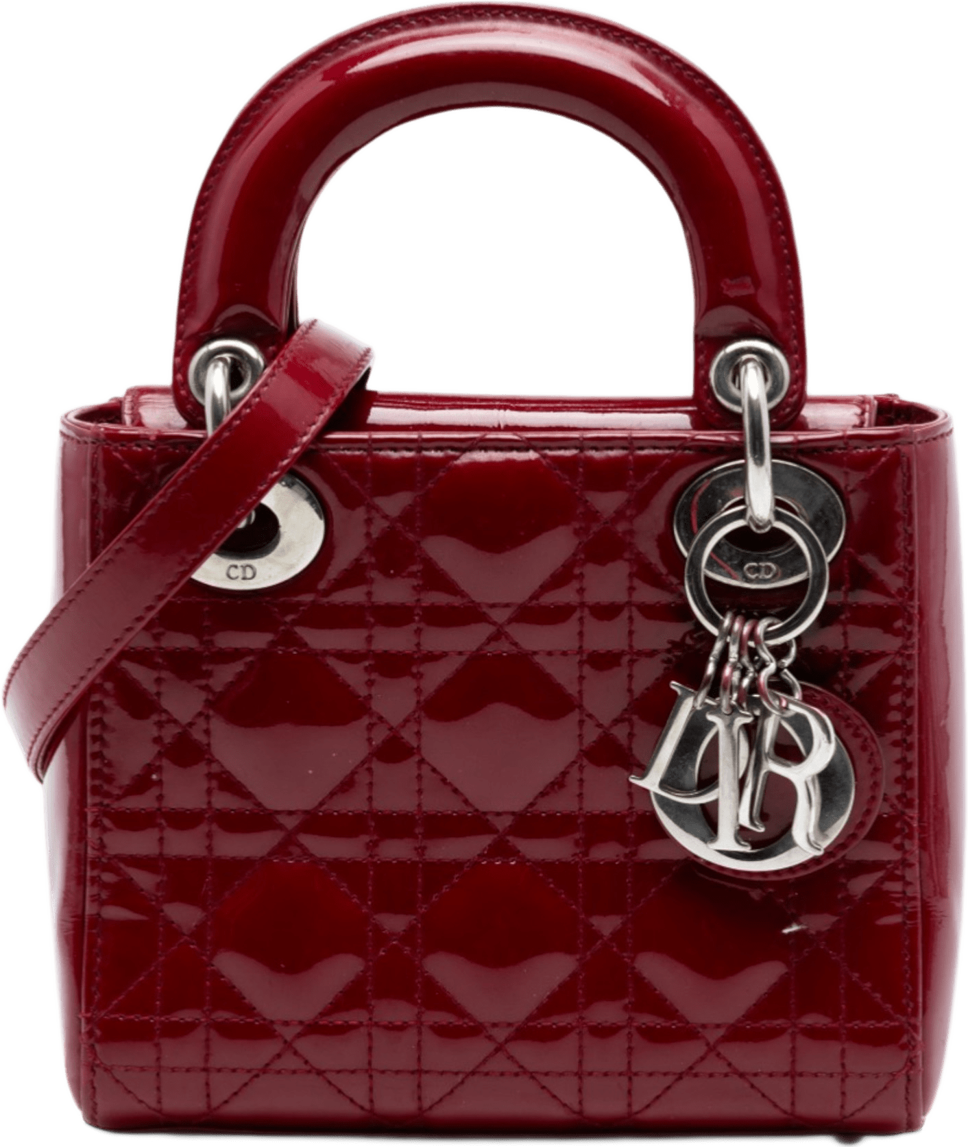 Dior Mini Patent Cannage Lady Dior, från Luxclusif, i färgen röd.