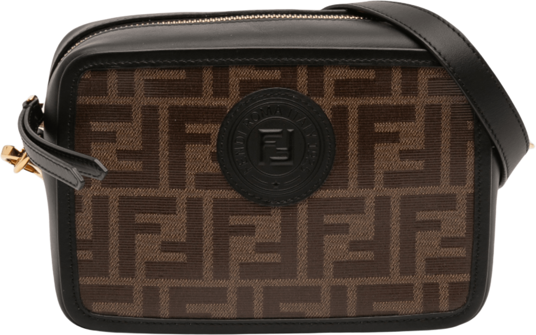 Fendi Glazed Fabric Vitello Century Ff 1974 Camera Bag, från Luxclusif, i färgen brown.