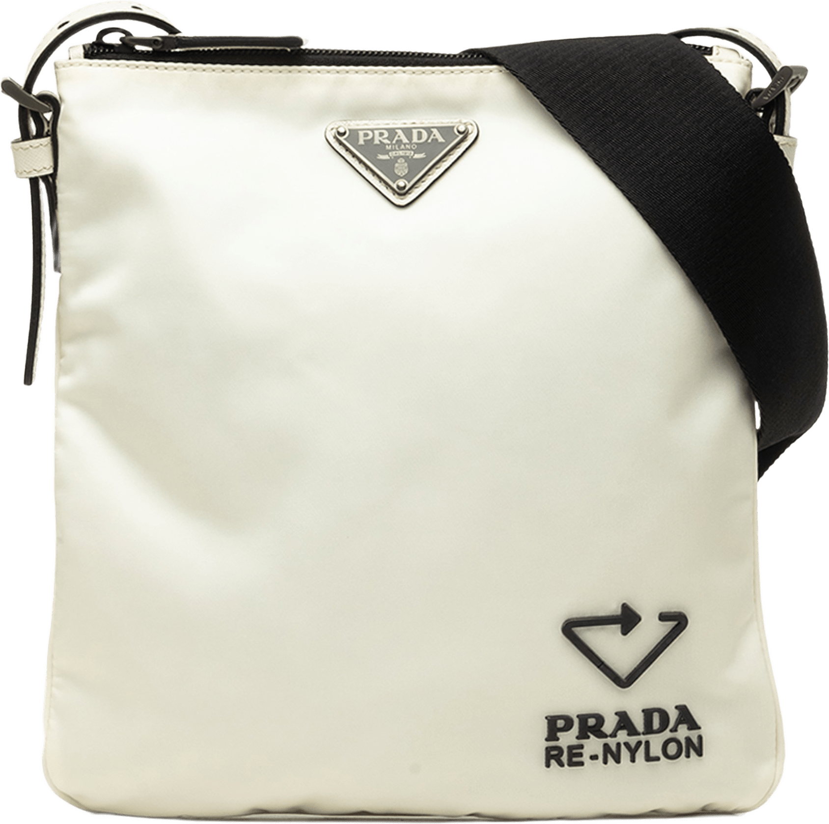 Prada Re Nylon Zip Top Crossbody, från Luxclusif, i färgen vit.