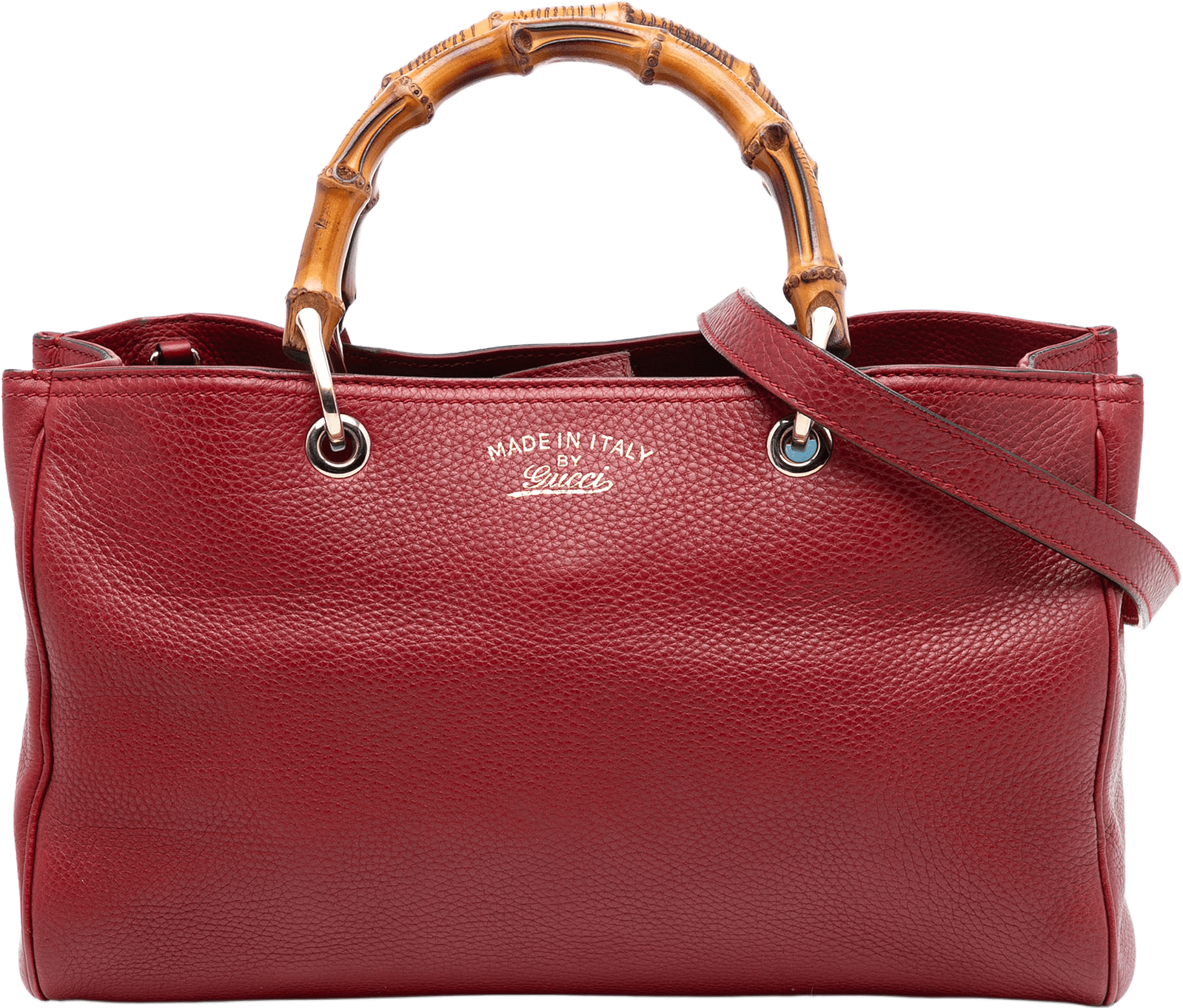Gucci Medium Calfskin Bamboo Shopper Satchel, från Luxclusif, i färgen red.