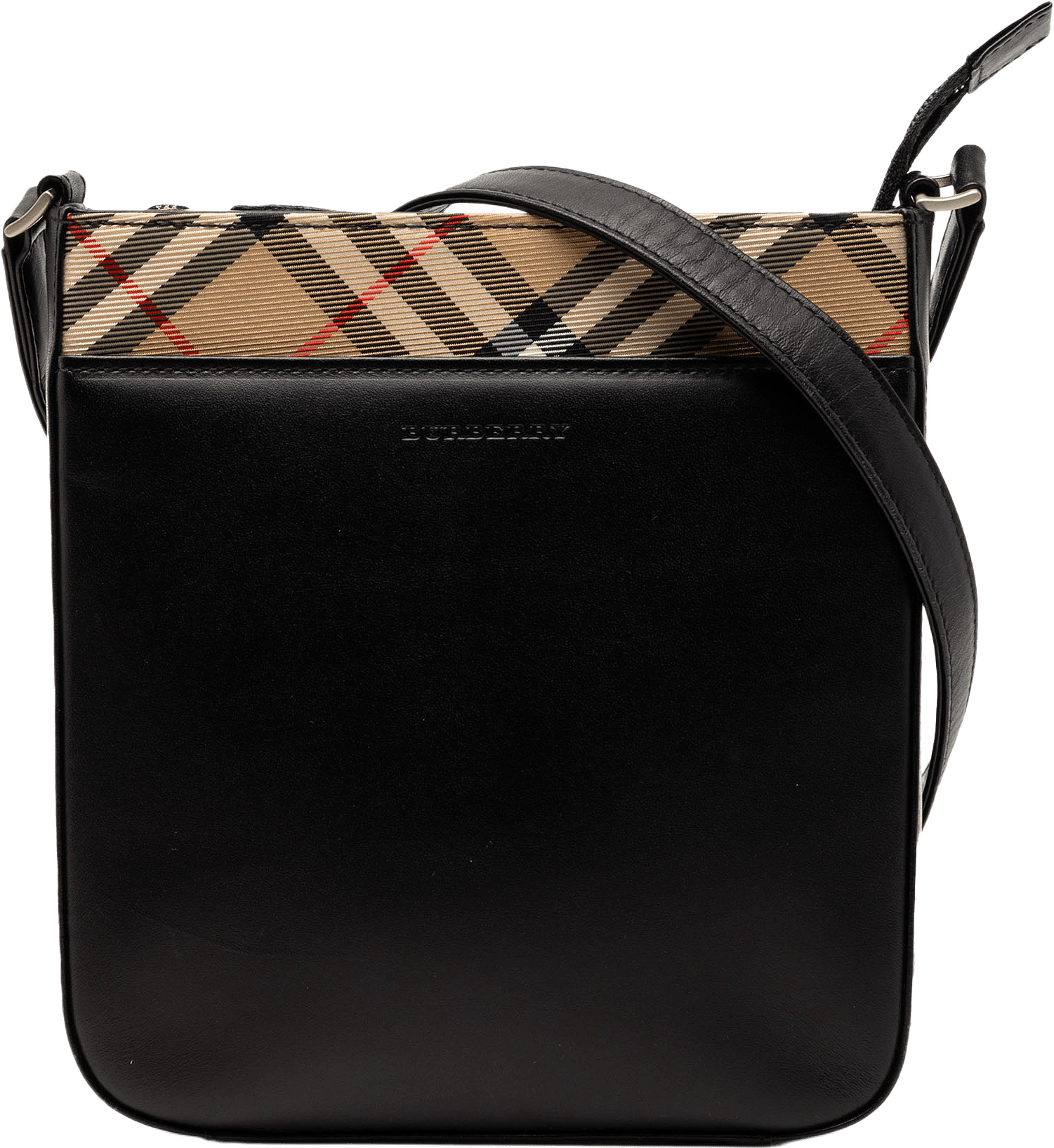 Burberry Nova Check Trimmed Leather Crossbody, från Luxclusif, i färgen black.