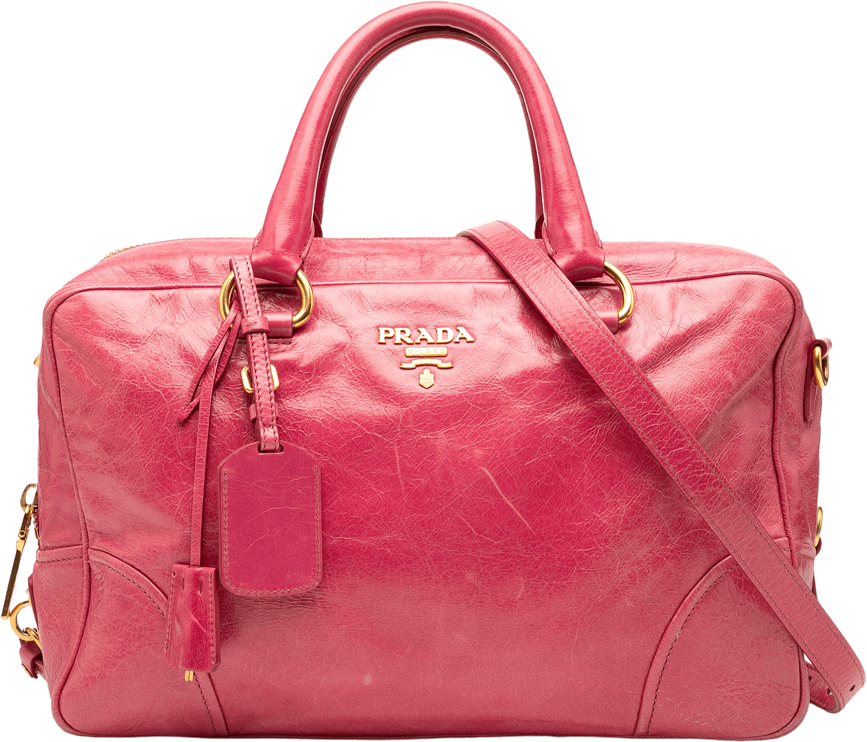 Prada Vitello Shine Bauletto Satchel, från Luxclusif, i färgen dark pink.
