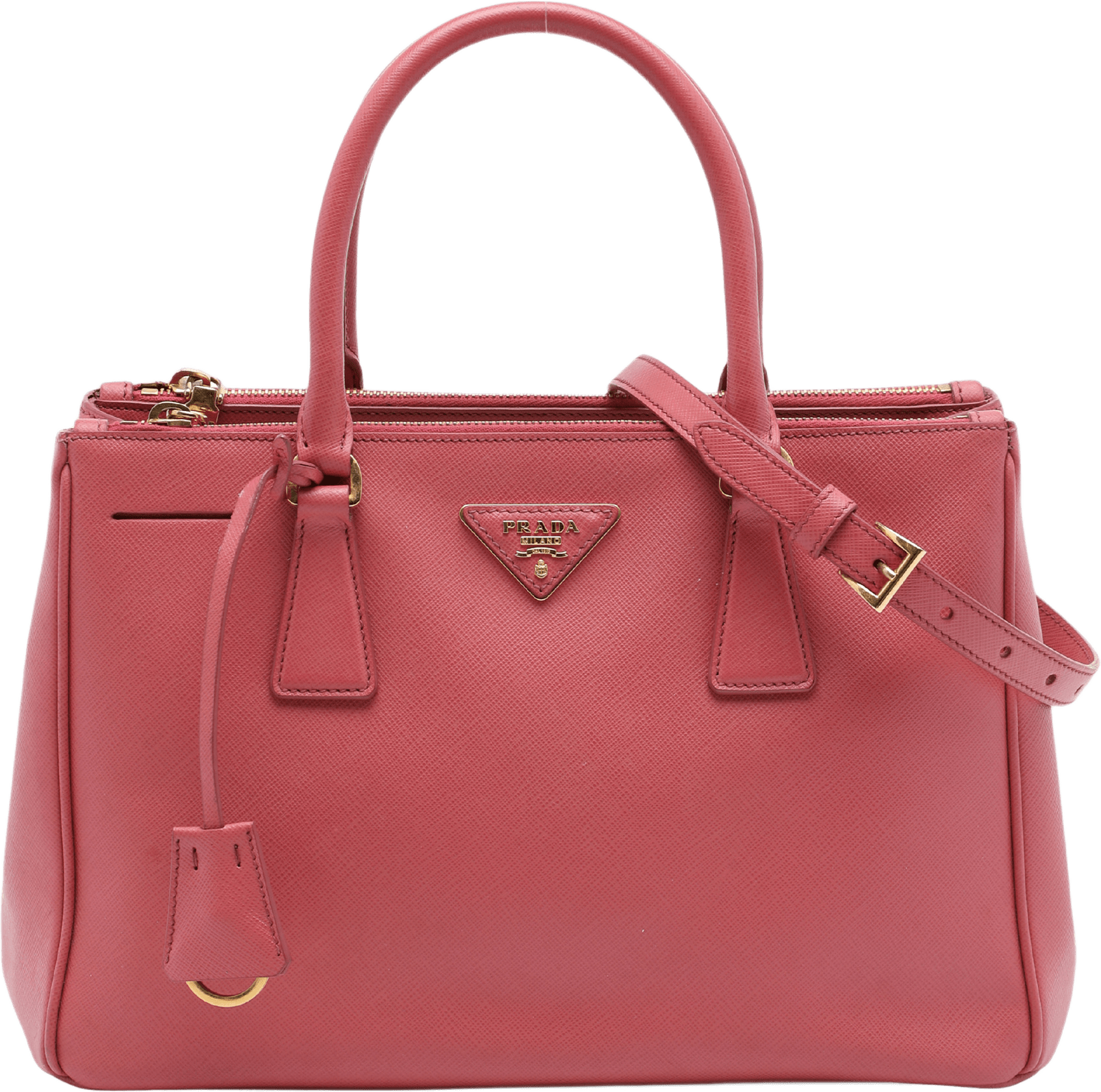 Prada Medium Saffiano Lux Galleria Double Zip Tote, från Luxclusif, i färgen rosa.