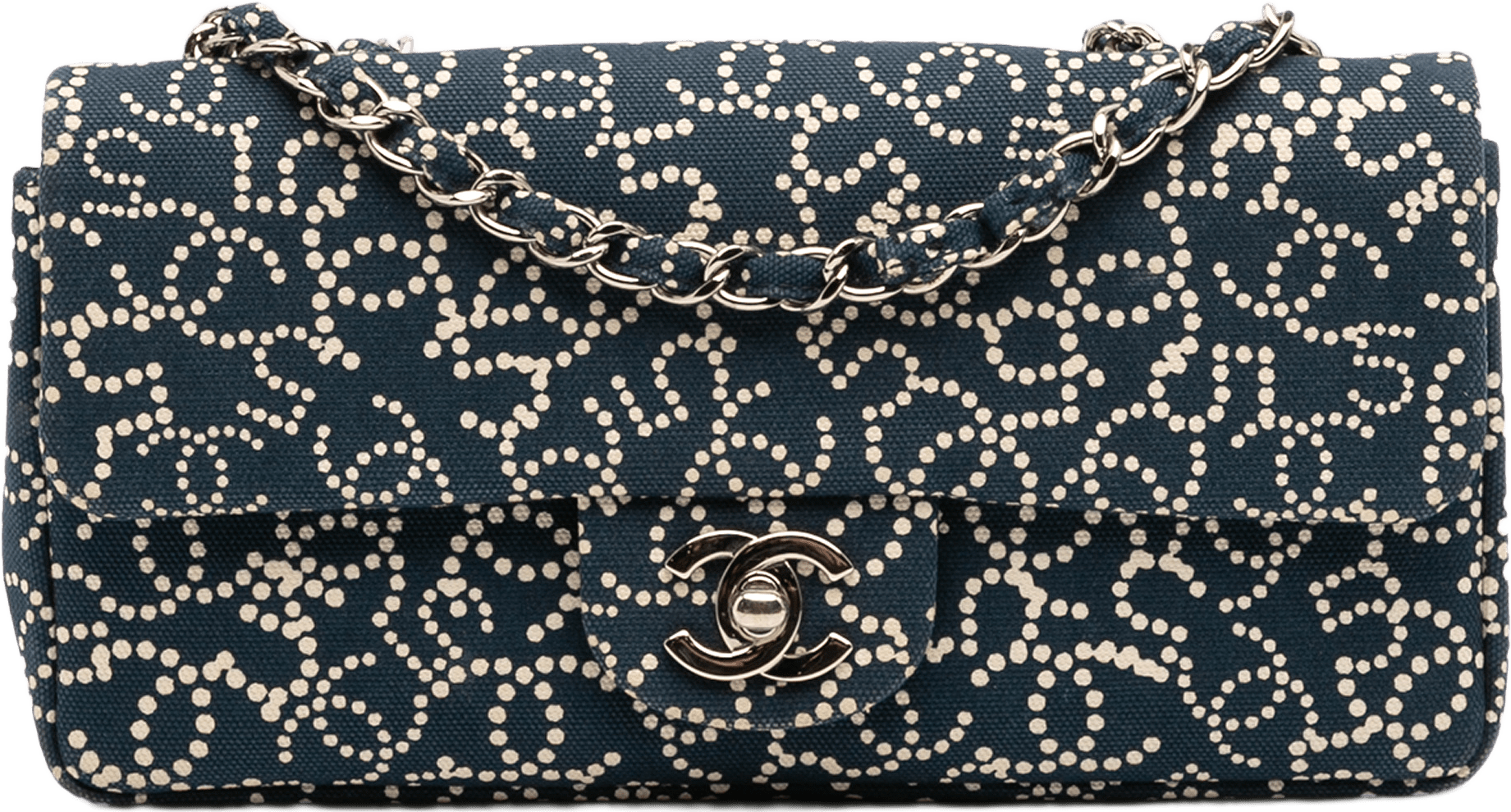Chanel Small Printed Canvas Cc No. 5 Flap, från Luxclusif, i färgen dark blue.