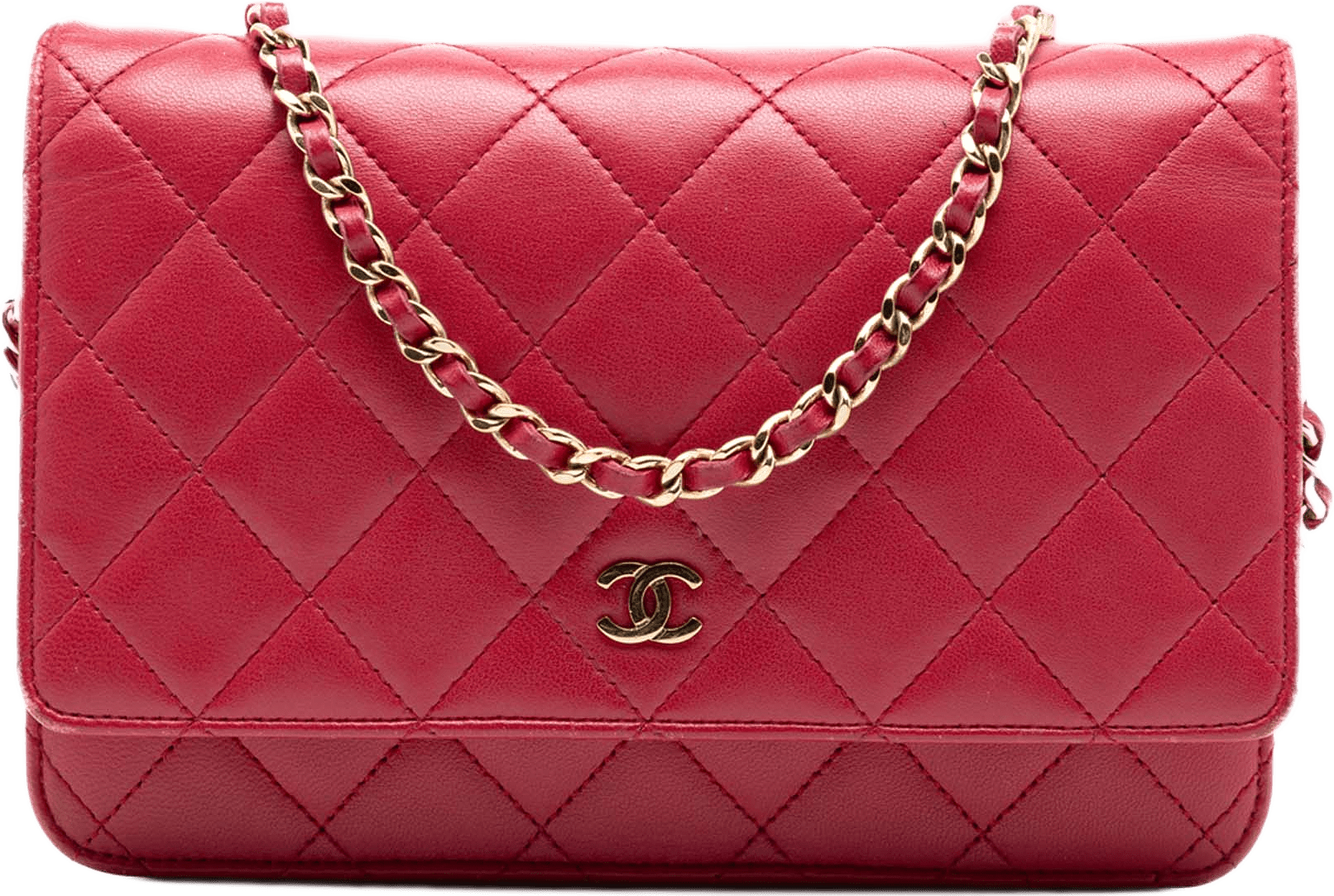 Chanel Cc Quilted Lambskin Wallet On Chain, från Luxclusif, i färgen röd.
