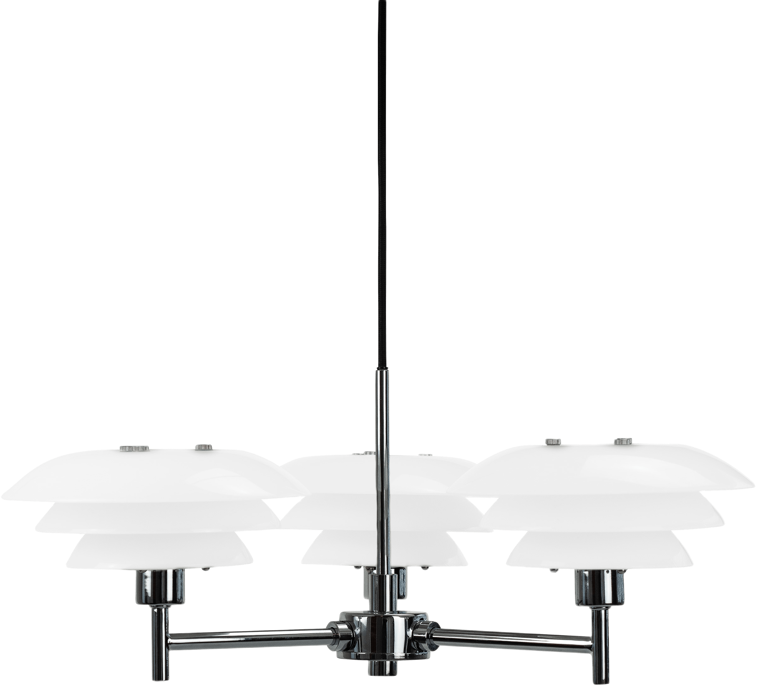 Dl20 Chandelier, från Dyberg Larsen, i färgen opal/ chrome.