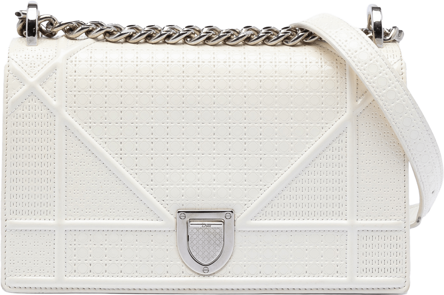 Dior Medium Patent Microcannage Diorama Flap, från Luxclusif, i färgen white.