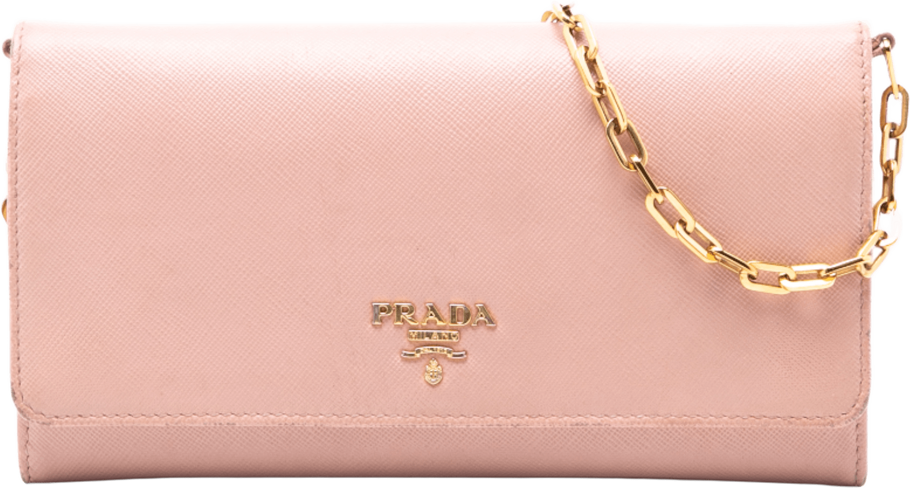 Prada Saffiano Wallet On Chain, från Luxclusif, i färgen pink.