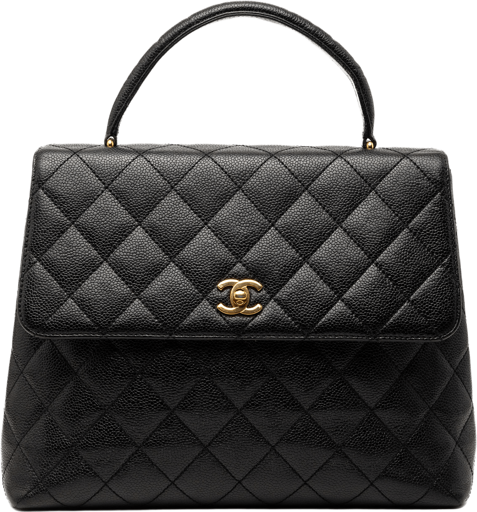 Chanel Cc Quilted Caviar Kelly Top Handle Bag, från Luxclusif, i färgen black.
