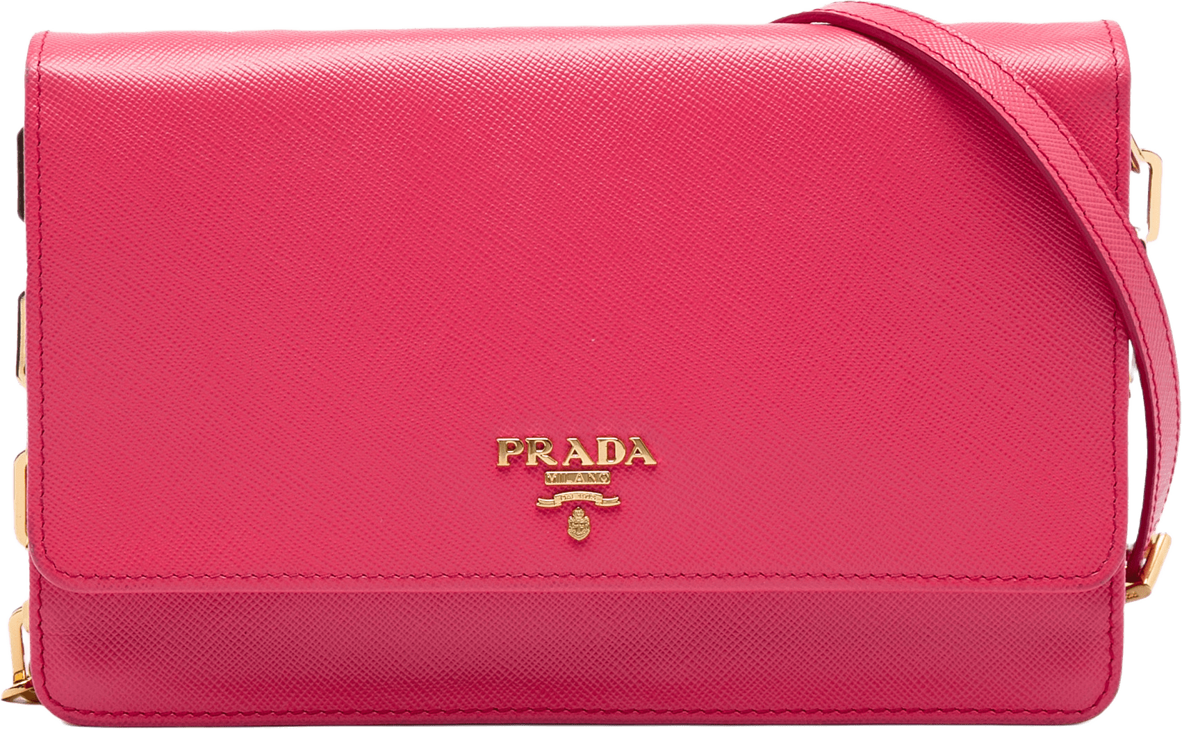 Prada Saffiano Wallet On Chain, från Luxclusif, i färgen rosa.