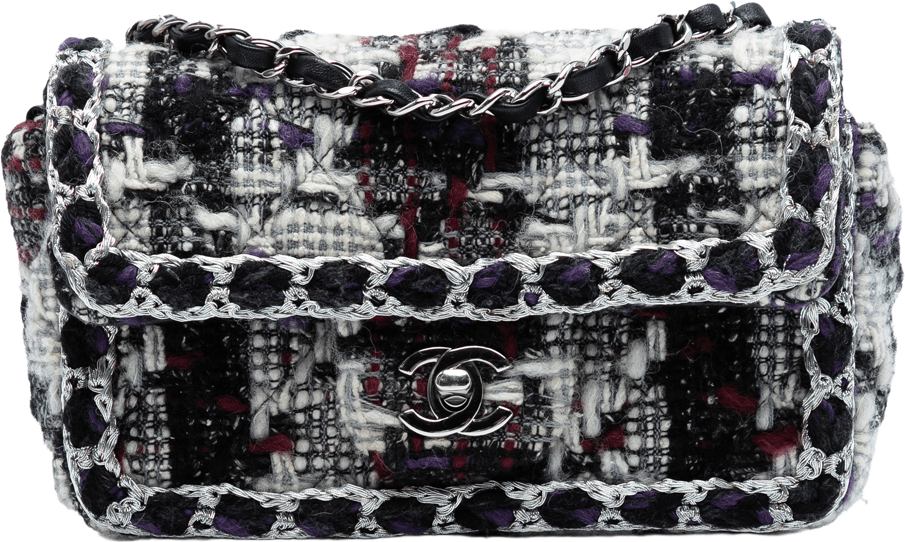 Chanel Mini Rectangular Quilted Tweed Single Flap, från Luxclusif, i färgen black.