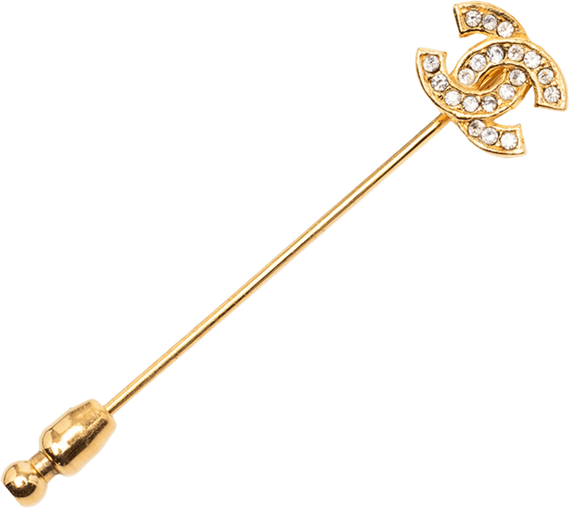 Chanel Gold Plated Rhinestone Cc Pin Brooch, från Luxclusif, i färgen gold.