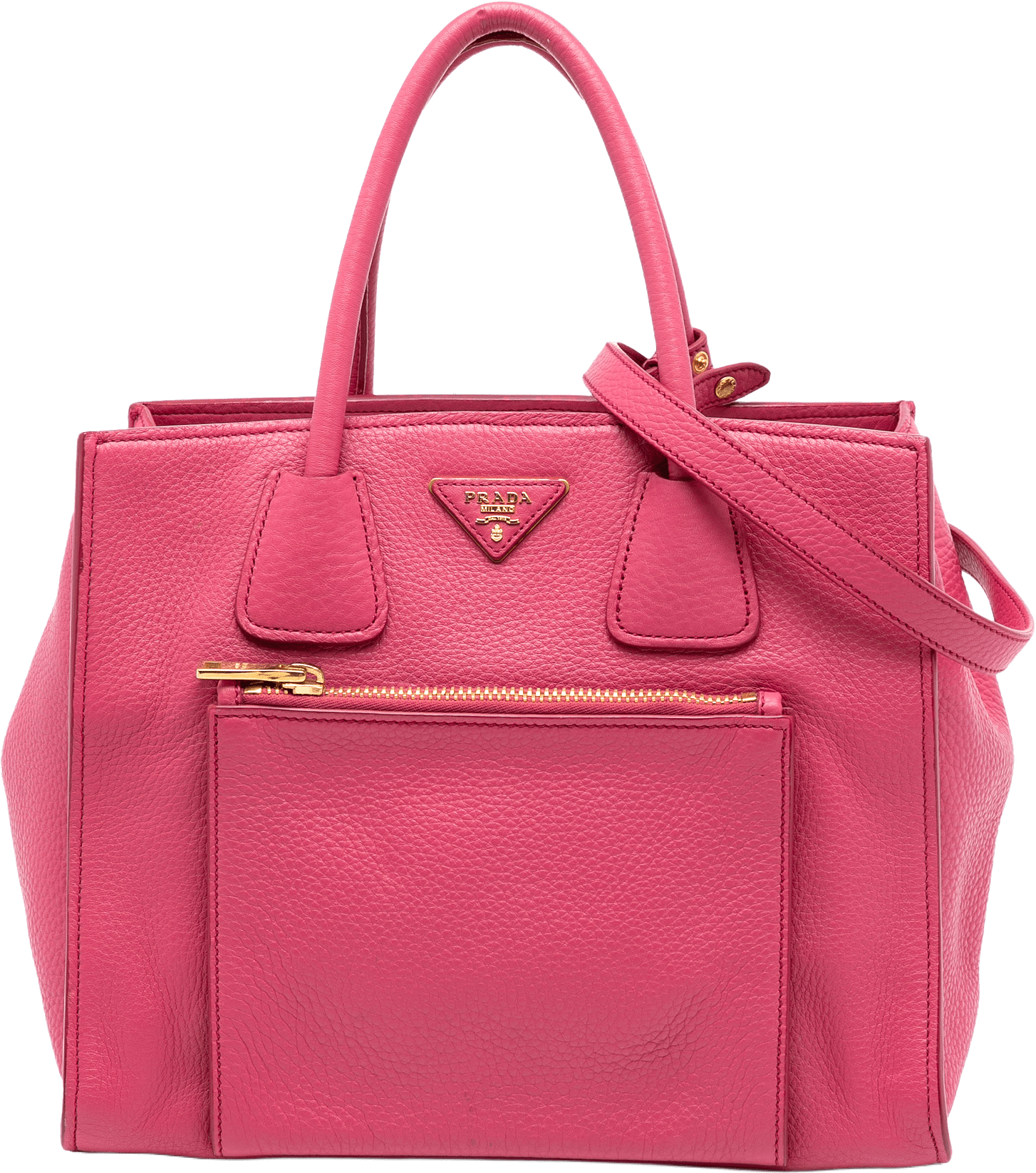 Prada Vitello Daino Front Pocket Open Convertible Tote, från Luxclusif, i färgen hot pink.