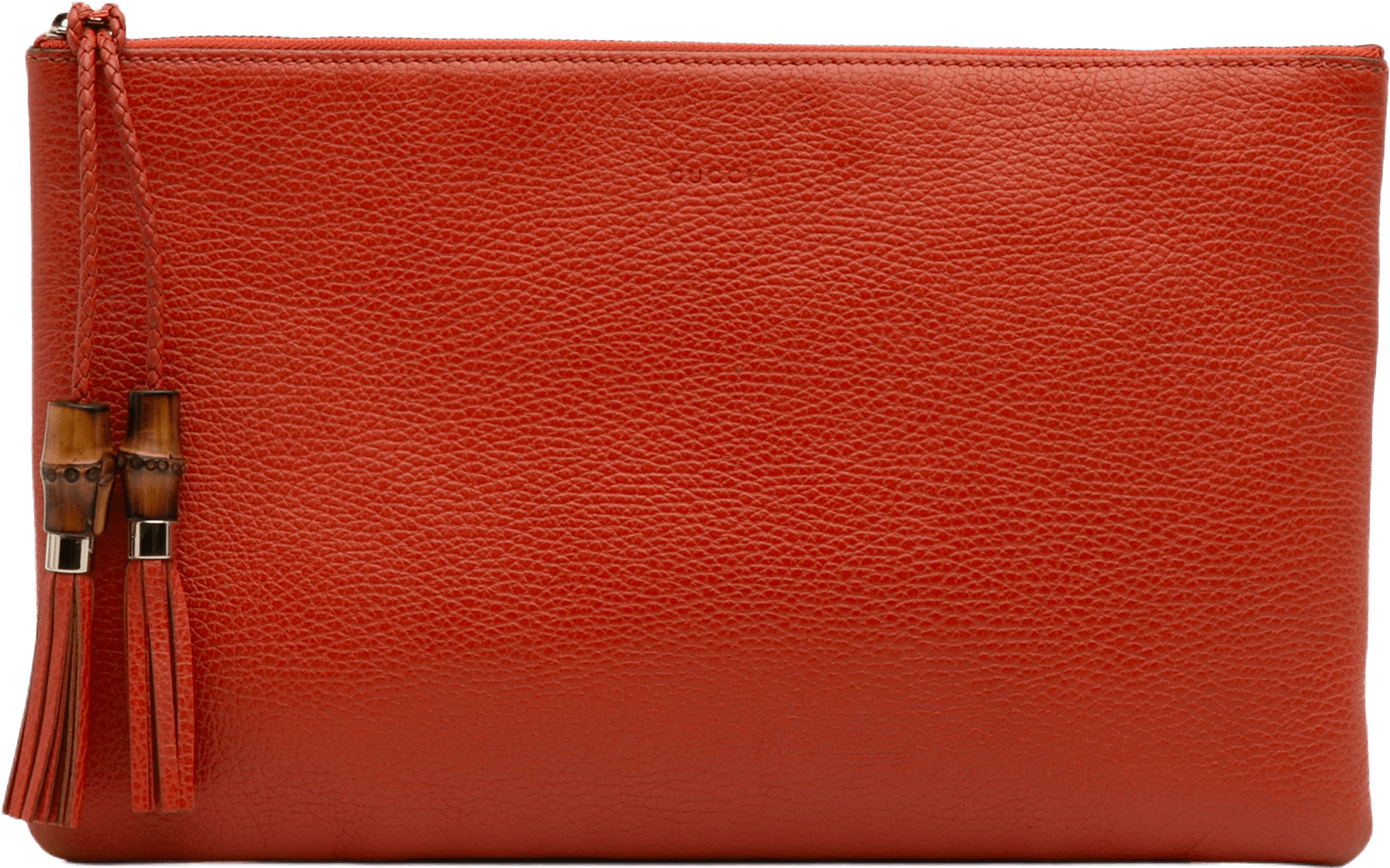 Gucci Calfskin Bamboo Tassel Clutch, från Luxclusif, i färgen orange.