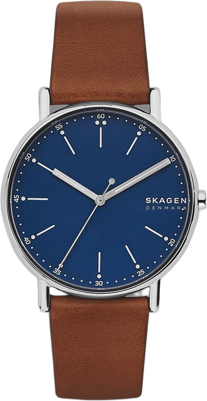 Skagen Signatur Herr, Blå/brun Läderrem - Skw6355, från Skagen, i färgen 1.