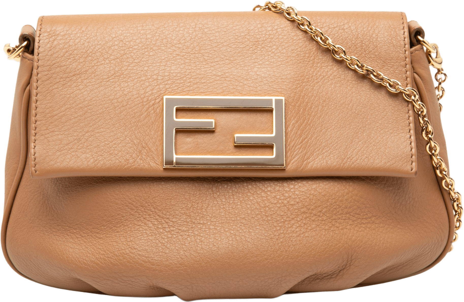 Fendi Leather Fendista Pochette Crossbody, från Luxclusif, i färgen camel.