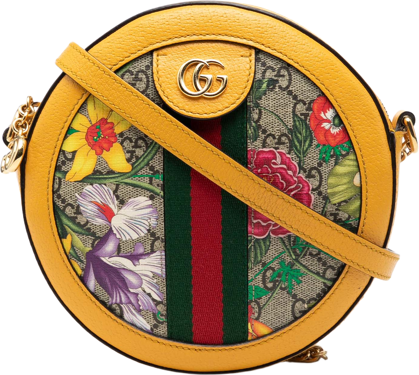 Gucci Mini Gg Supreme Flora Ophidia Round Crossbody, från Luxclusif, i färgen beige.