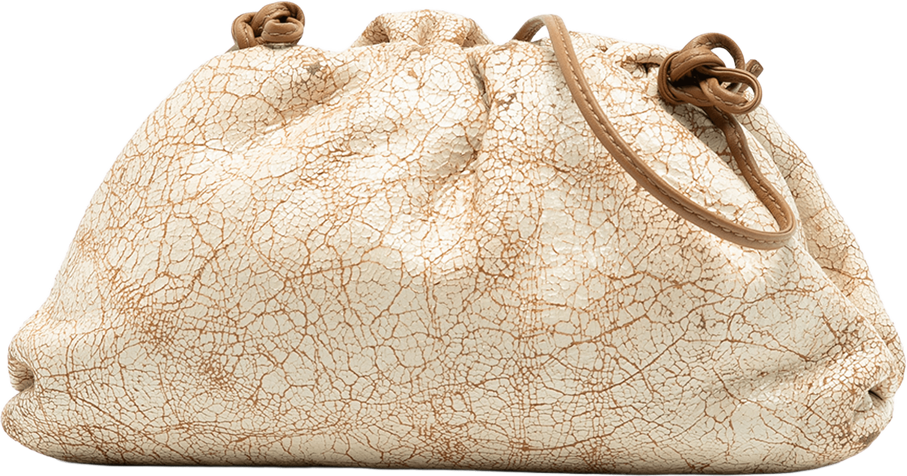 Bottega Veneta Crackled Calfskin The Mini Pouch Crossbody, från Luxclusif, i färgen beige.