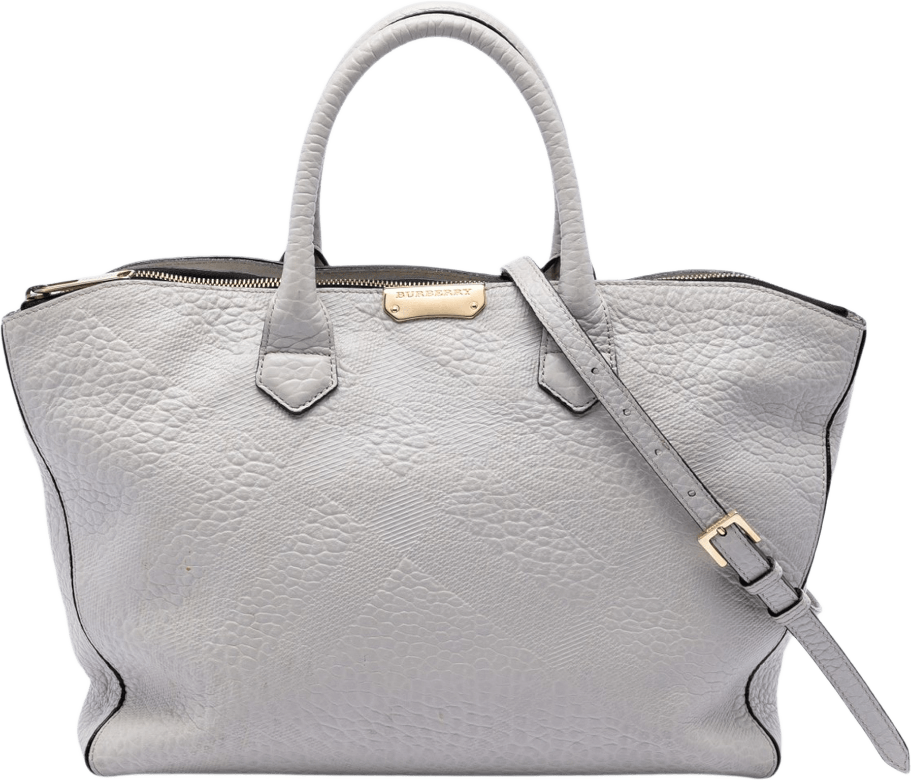 Burberry Embossed Leather Dewsbury Satchel, från Luxclusif, i färgen light gray.
