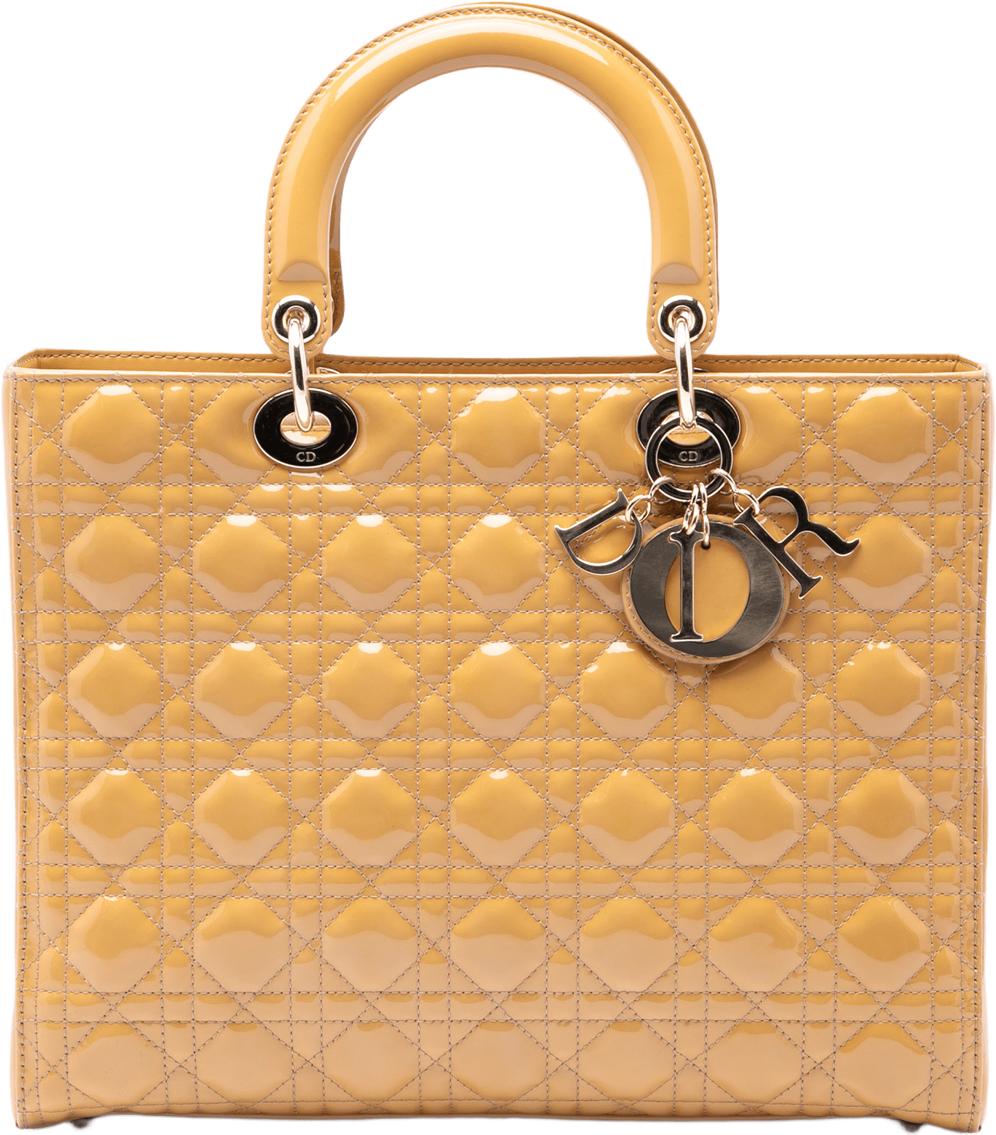 Dior Large Patent Cannage Lady Dior, från Luxclusif, i färgen yellow.