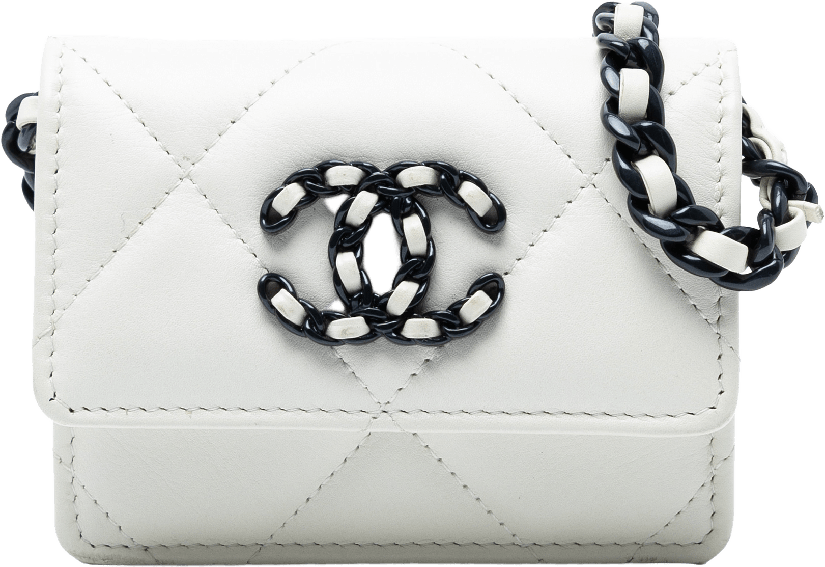 Chanel Lambskin 19 Flap Coin Purse With Chain, från Luxclusif, i färgen white.