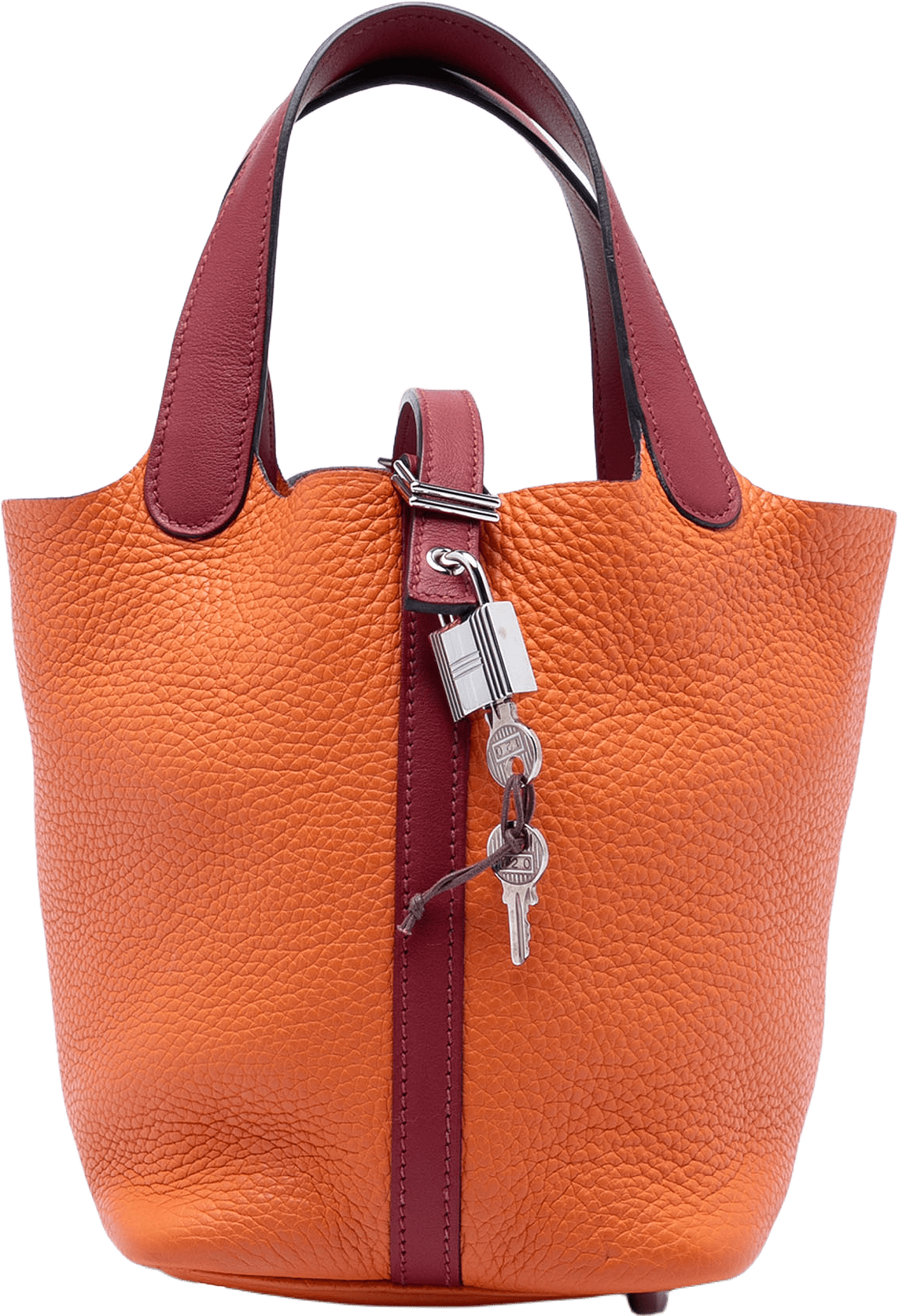 Hermès Bicolor Clemence And Swift Picotin Lock 18, från Luxclusif, i färgen dark red.