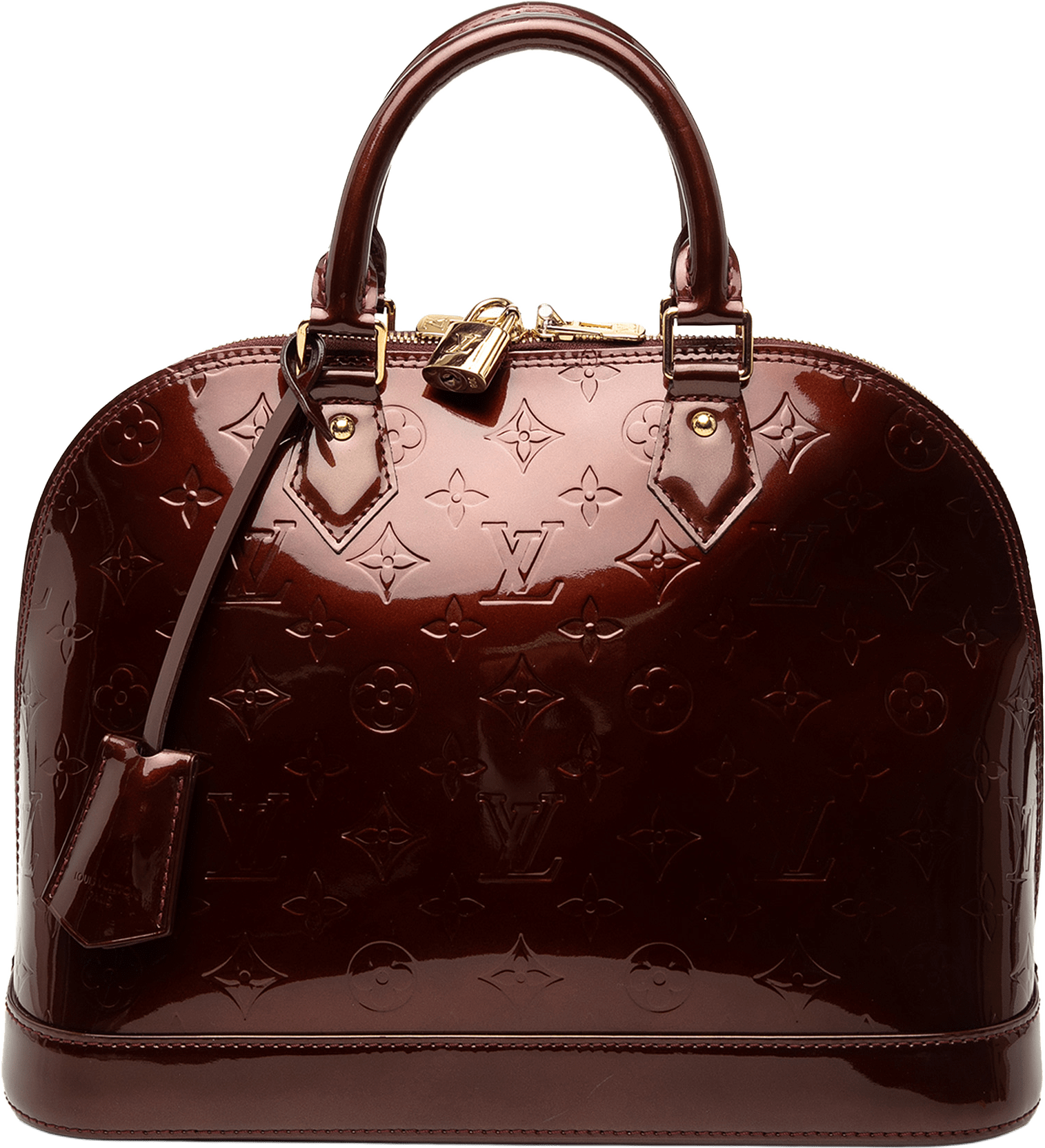 Louis Vuitton Monogram Vernis Alma Pm, från Luxclusif, i färgen burgundy.
