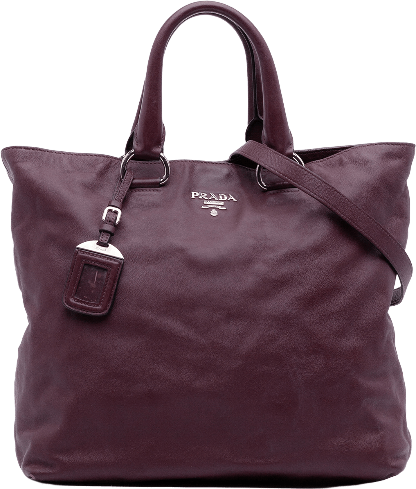 Prada Soft Calf Convertible Shopper Tote, från Luxclusif, i färgen burgundy.