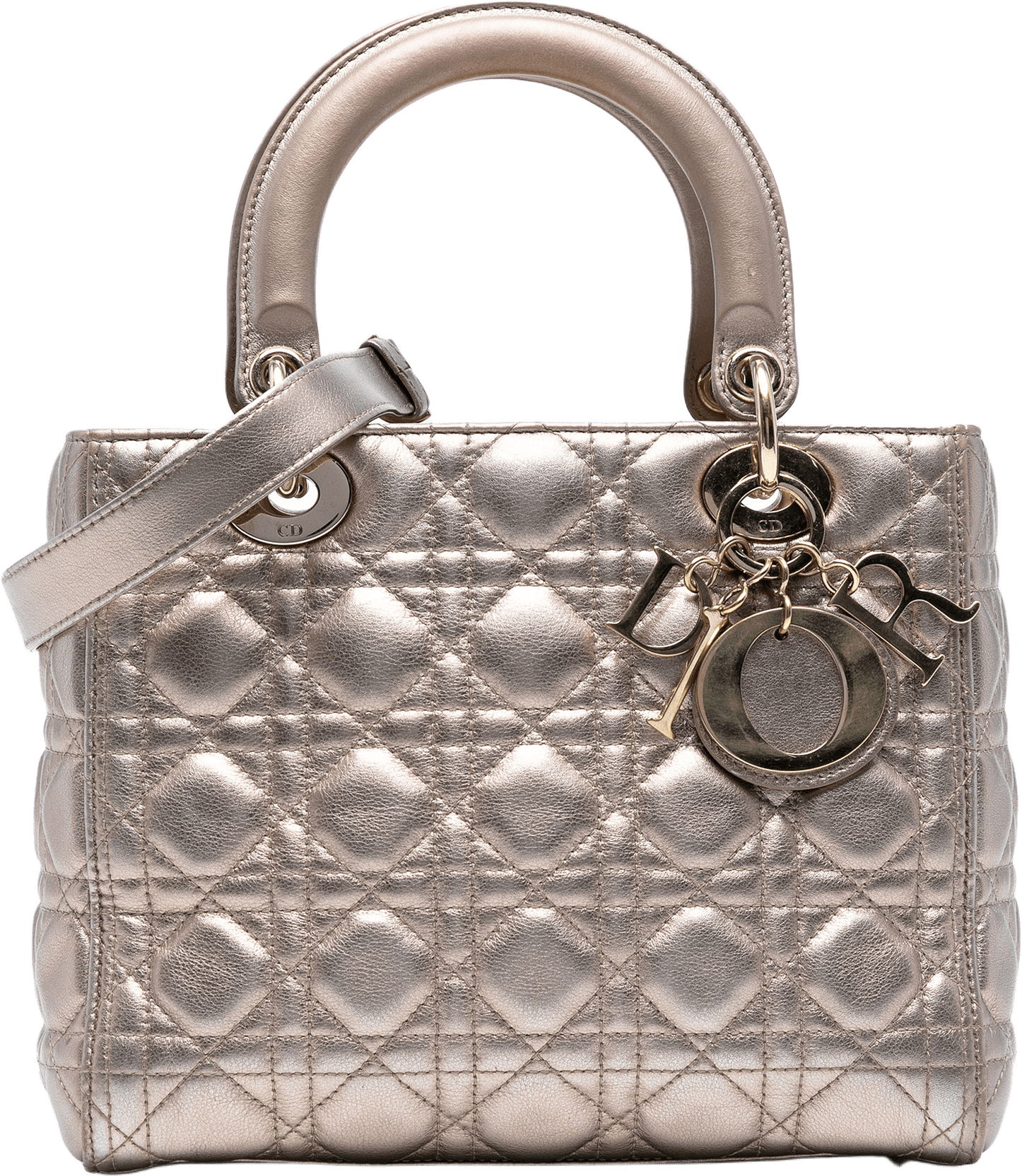 Dior Medium Metallic Lambskin Cannage Lady Dior, från Luxclusif, i färgen gold.