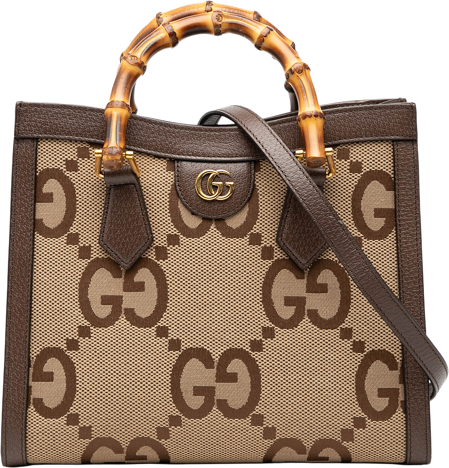 Gucci Medium Jumbo Gg Canvas Bamboo Diana Satchel, från Luxclusif, i färgen beige.