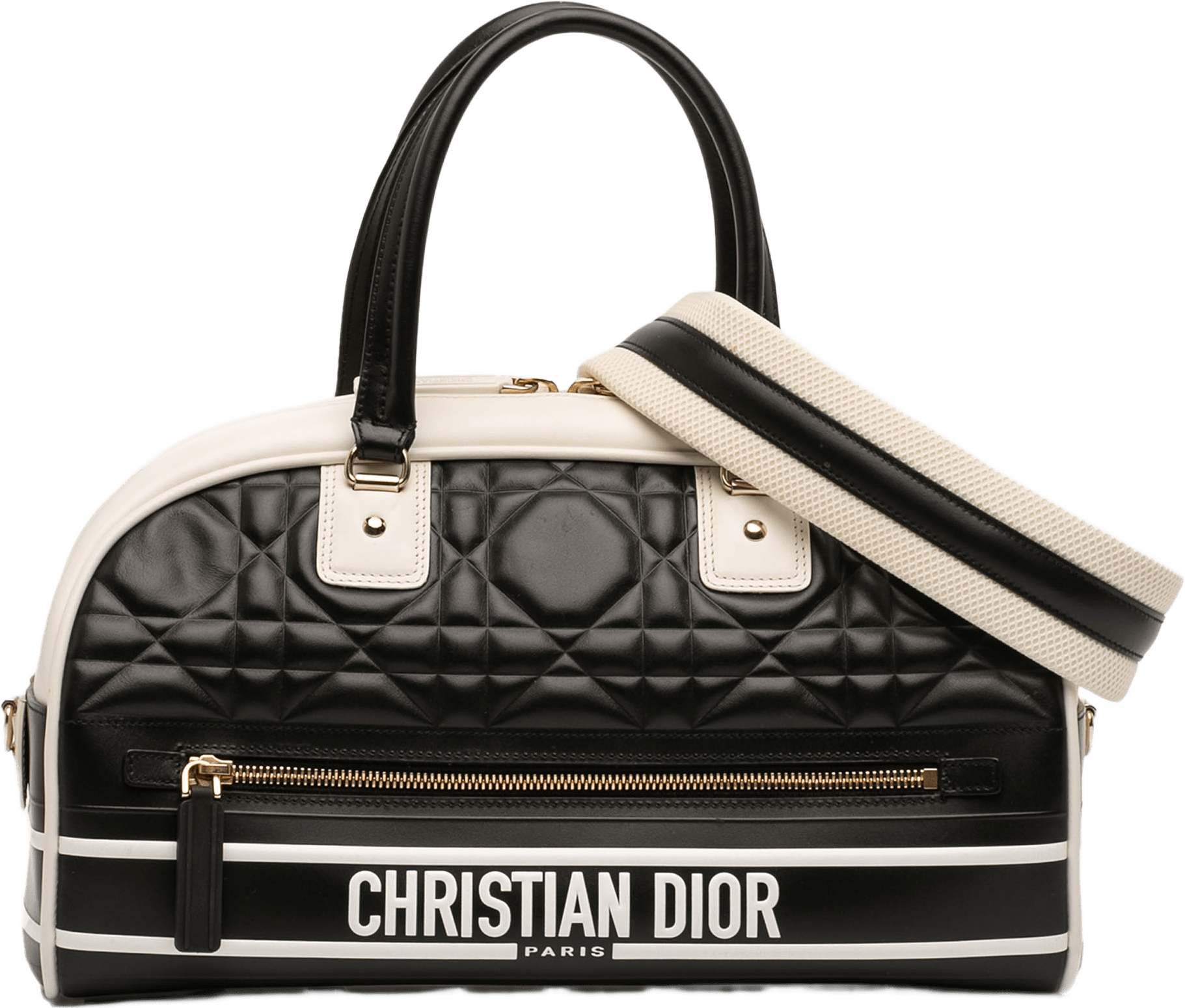 Dior Medium Leather Cannage Dior Vibe Zip Bowling Bag, från Luxclusif, i färgen black.
