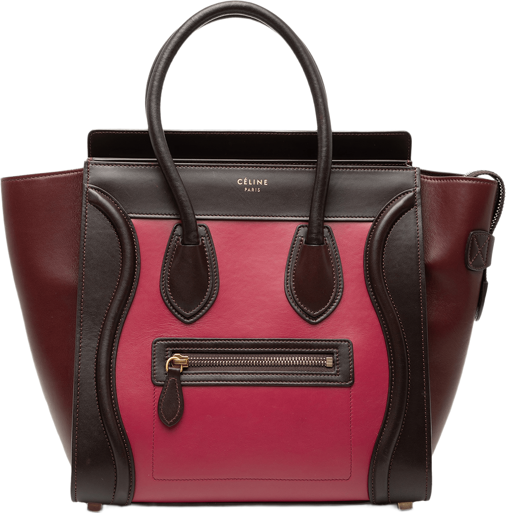Celine Micro Tricolor Leather Luggage Tote, från Luxclusif, i färgen rosa.