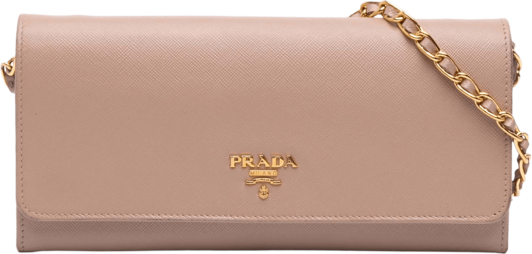 Prada Saffiano Wallet On Chain, från Luxclusif, i färgen beige.