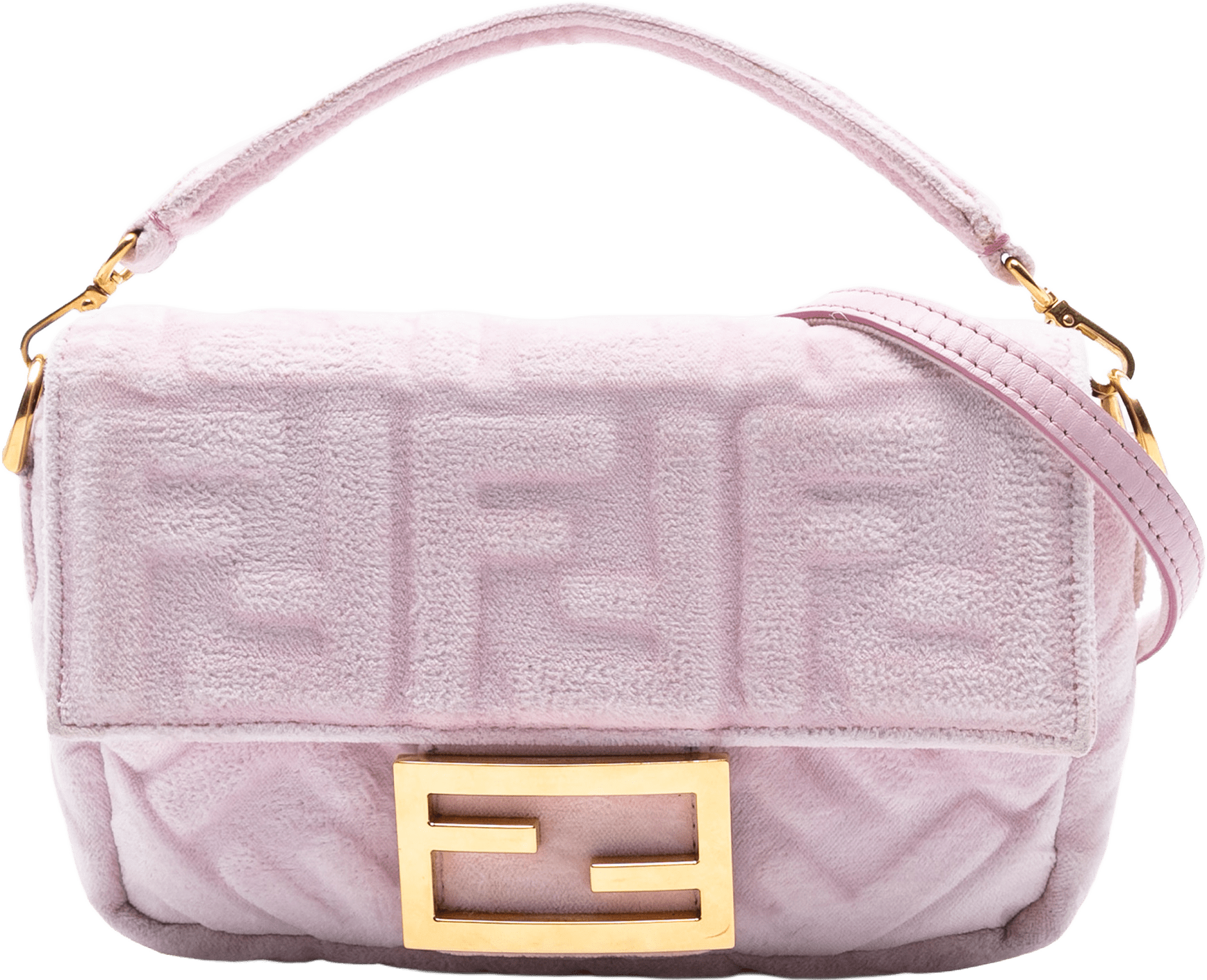 Fendi Mini Zucca Embossed Velvet Baguette Satchel, från Luxclusif, i färgen light pink.