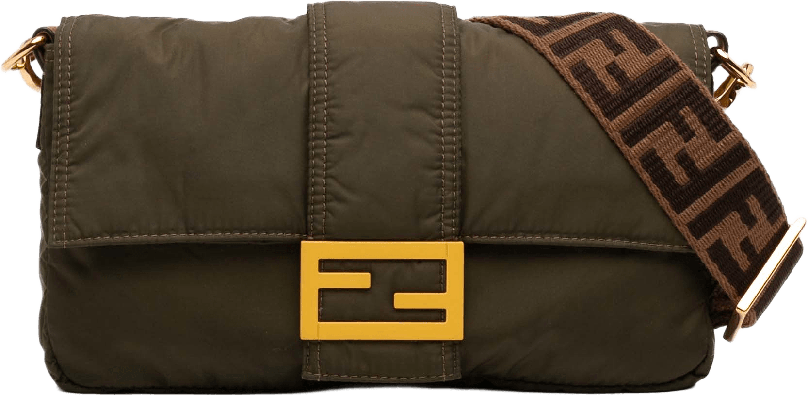 Fendi Nylon Convertible Baguette, från Luxclusif, i färgen dark khaki.