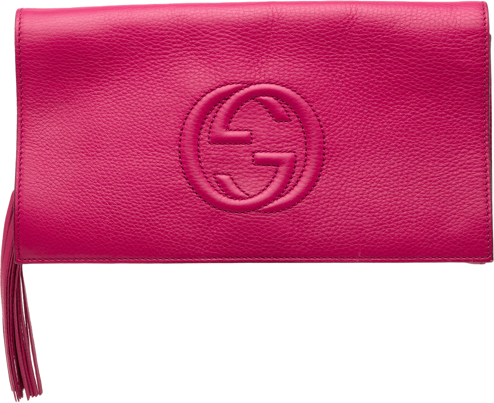 Gucci Leather Soho Disco Clutch, från Luxclusif, i färgen hot pink.