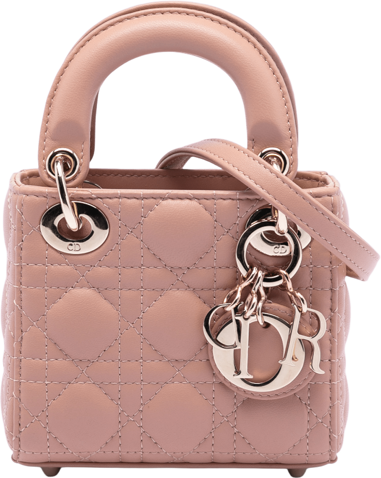 Dior Micro Lambskin Cannage Lady Dior, från Luxclusif, i färgen nude.