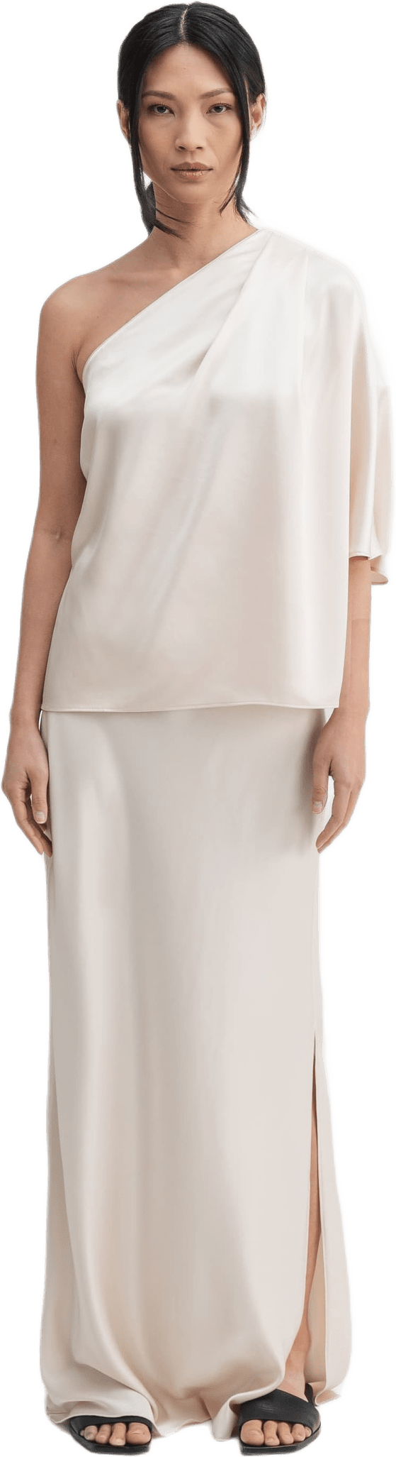 Hana Long Logo Satin Skirt