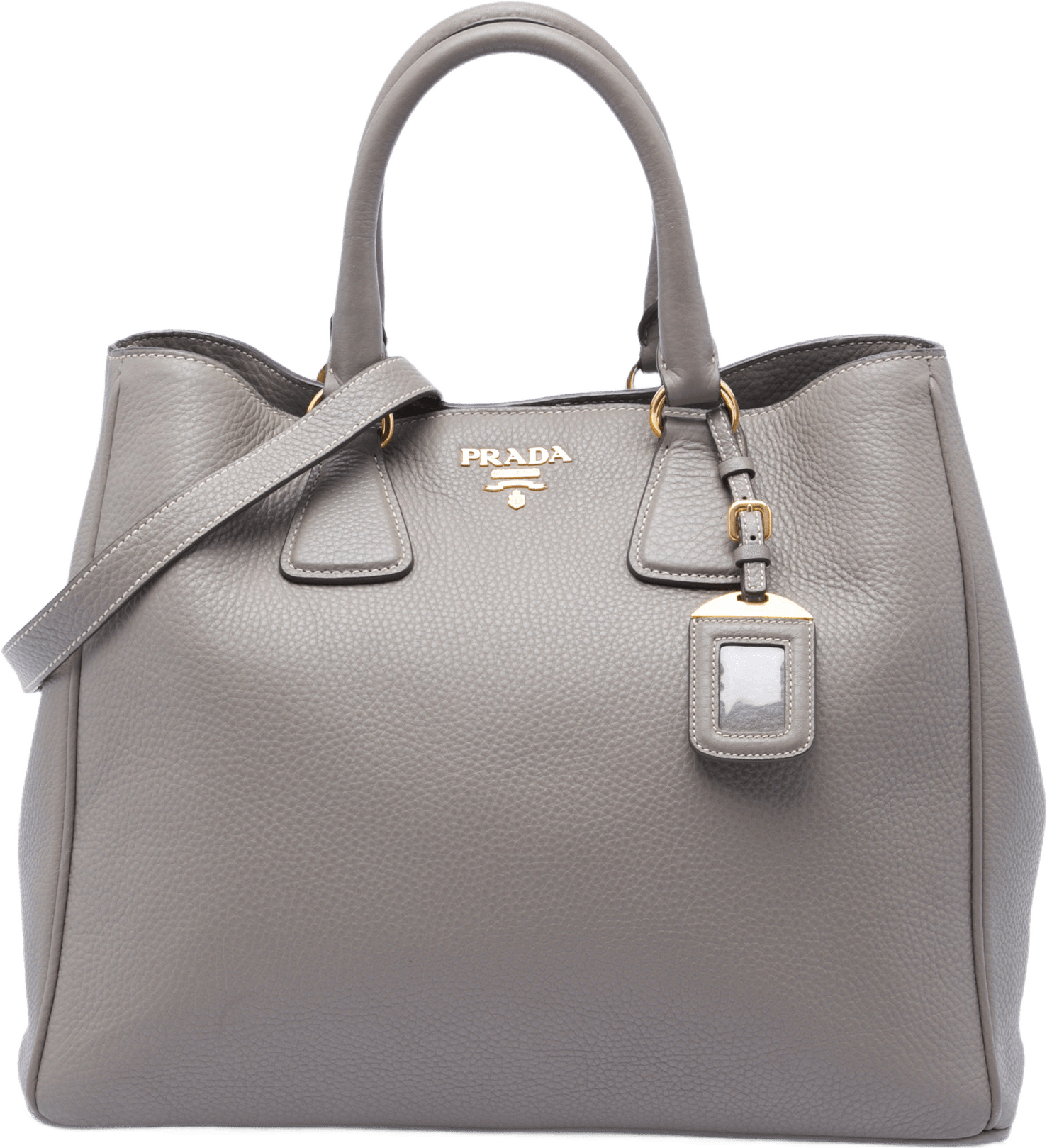 Prada Vitello Daino Open Convertible Tote, från Luxclusif, i färgen gray.