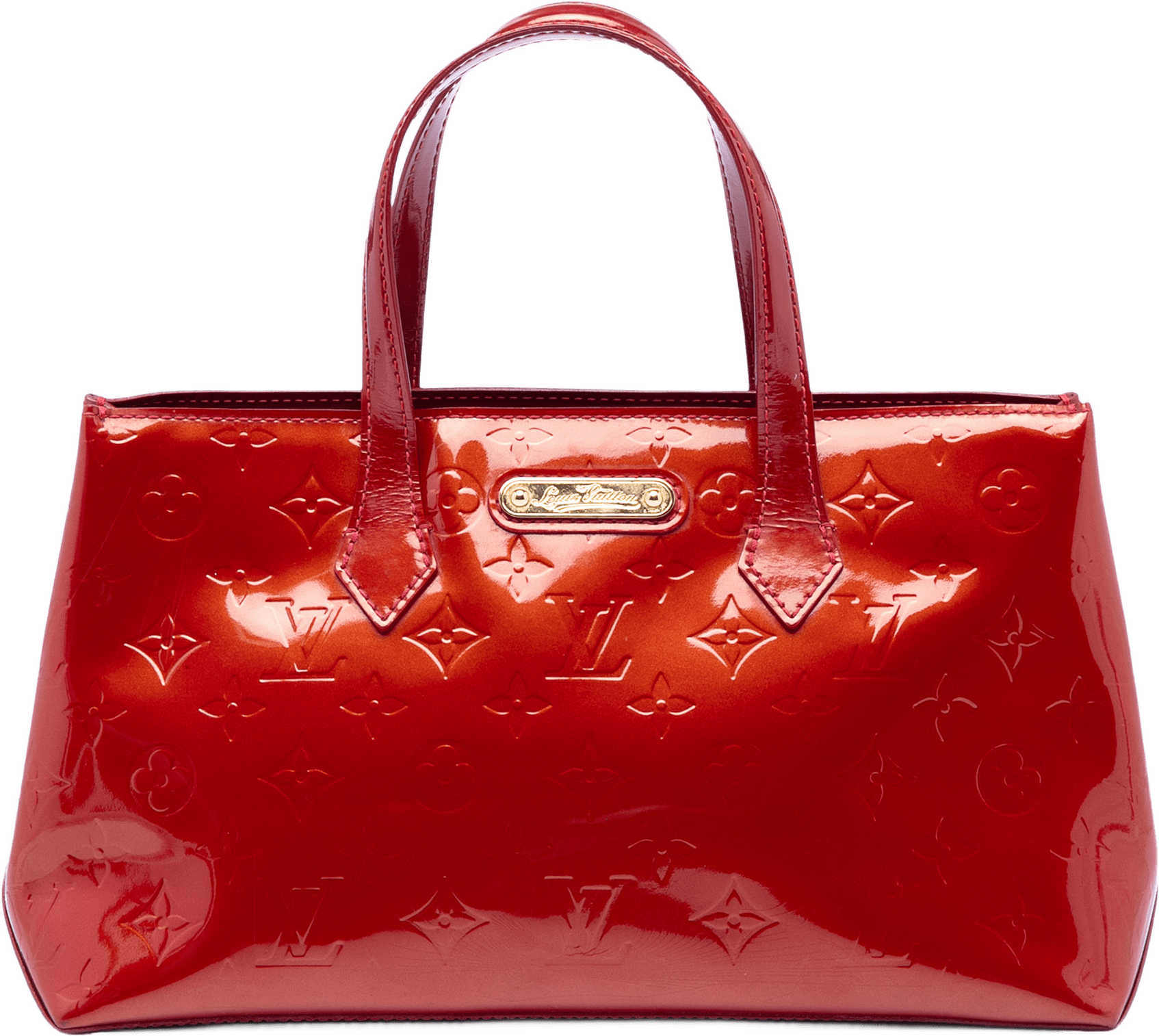 Louis Vuitton Monogram Vernis Wilshire Pm, från Luxclusif, i färgen red.
