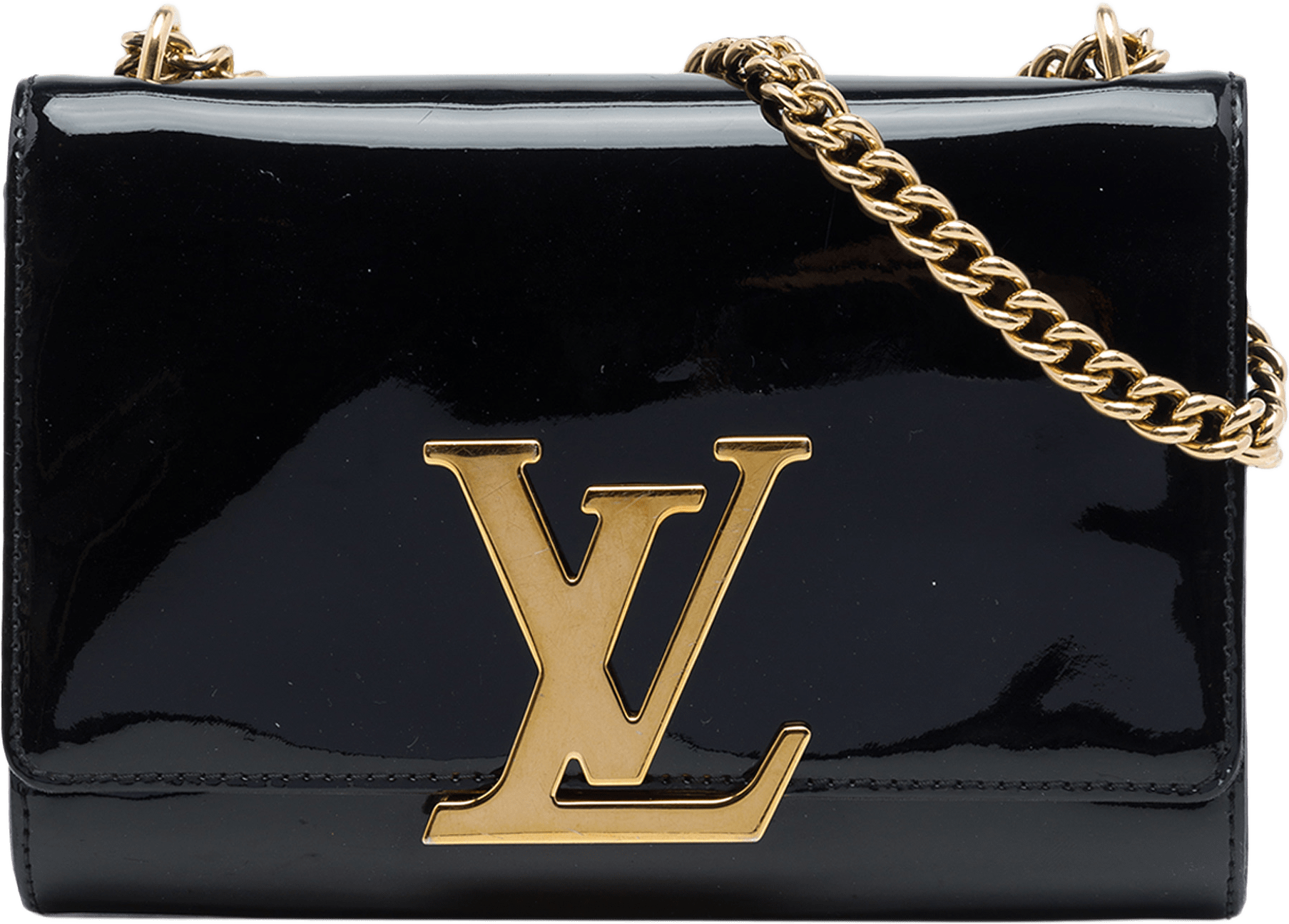 Louis Vuitton Vernis Louise Sliding Chain Mm, från Luxclusif, i färgen svart.