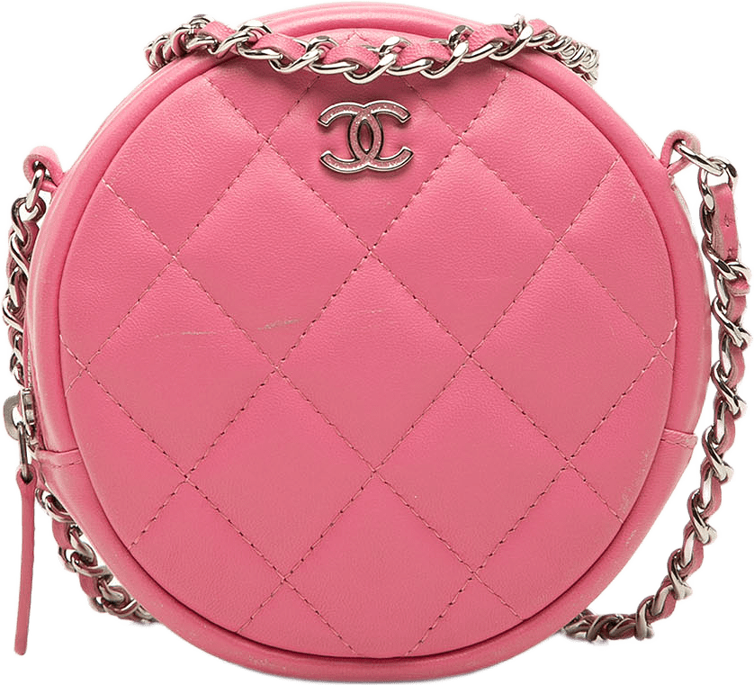 Chanel Cc Quilted Lambskin Round Clutch With Chain, från Luxclusif, i färgen rosa.